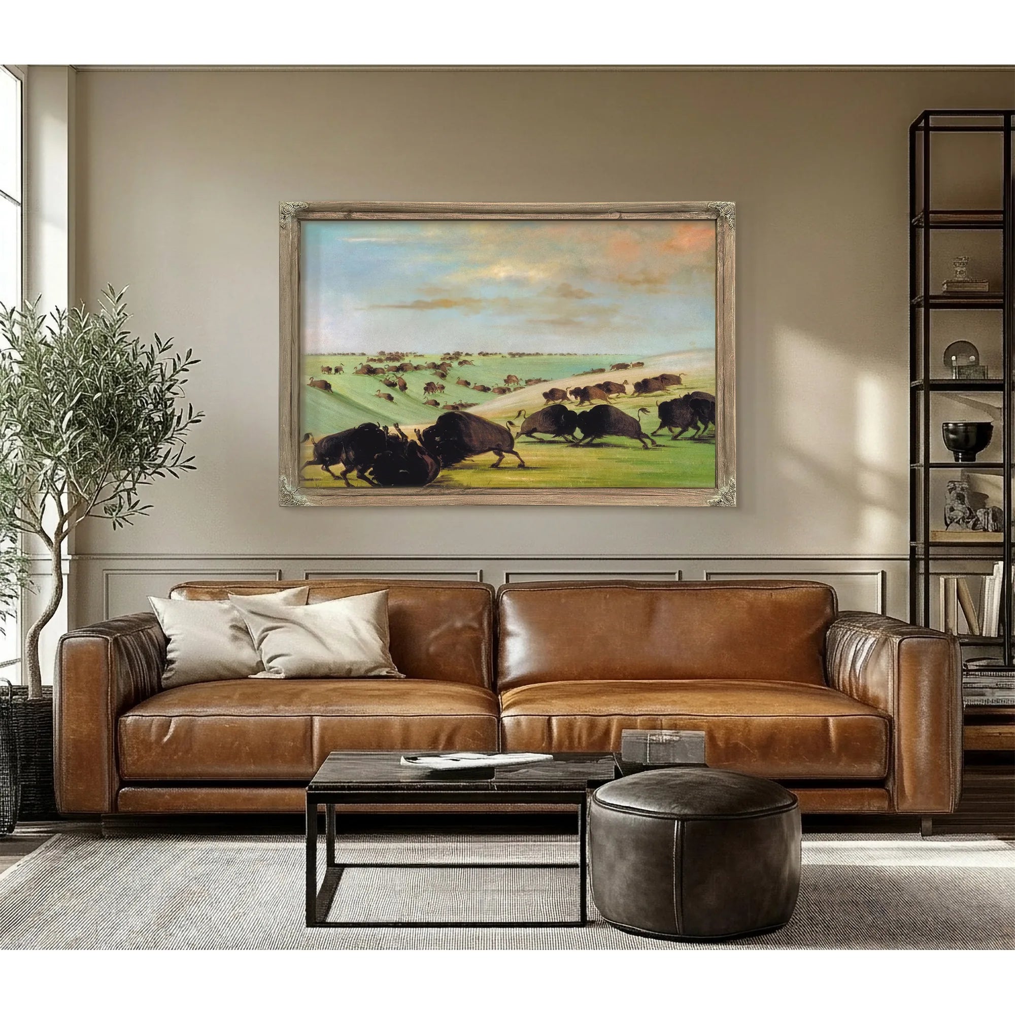 Buffalo Bulls Fighting In Running Season, Upper Missouri By George Catlin Fine Art Print