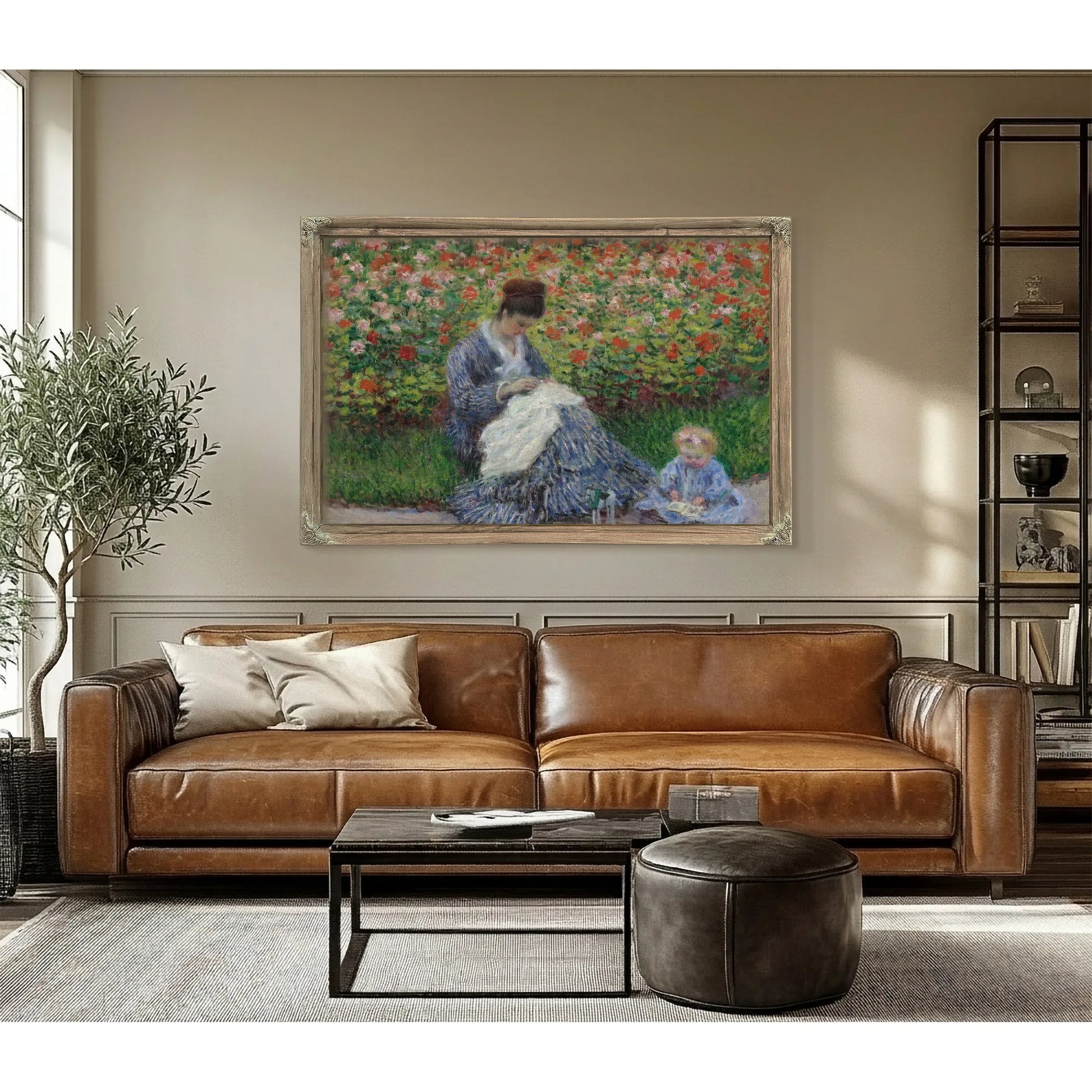 Camille Monet And A Child In The Artist's Garden In Argenteuil By Claude Monet Fine Art Print