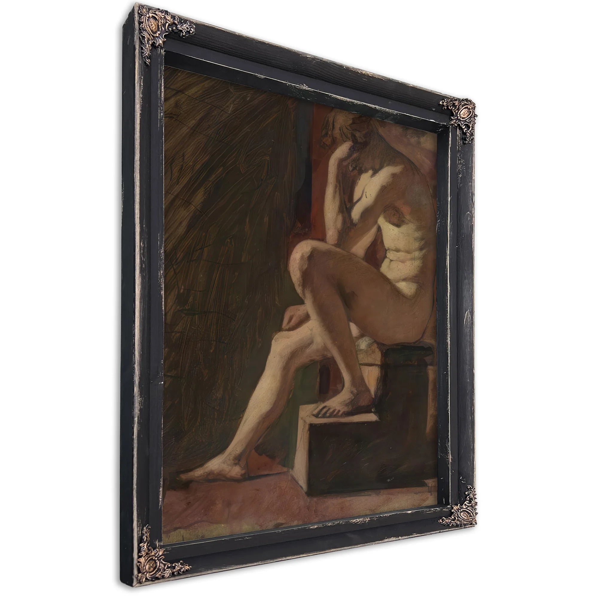 Seated Male Nude, Head Resting Against Hand, Left Foot Resting On Block By William Etty Fine Art Print