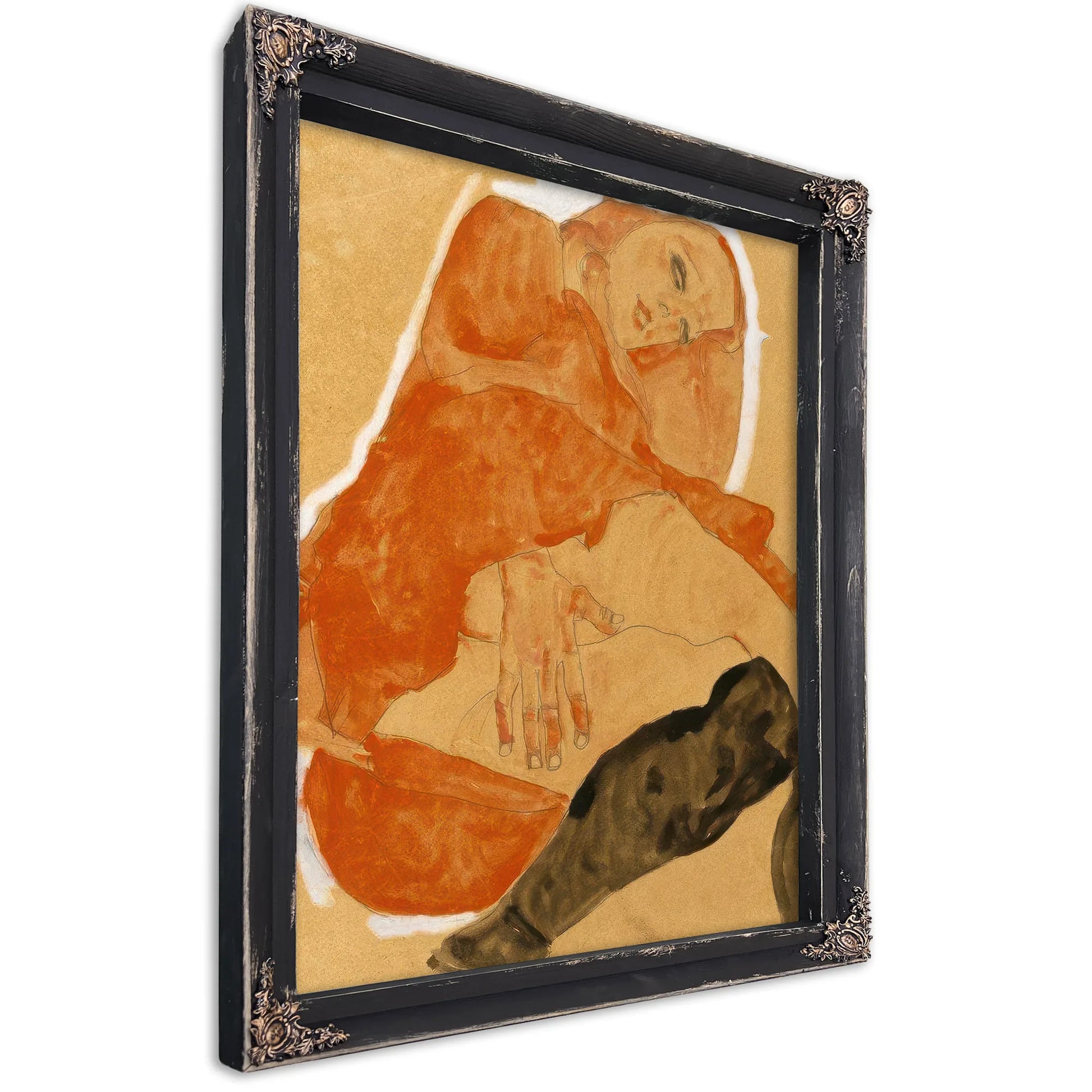 Girl In Red Robe And Black Stockings By Egon Schiele Fine Art Print
