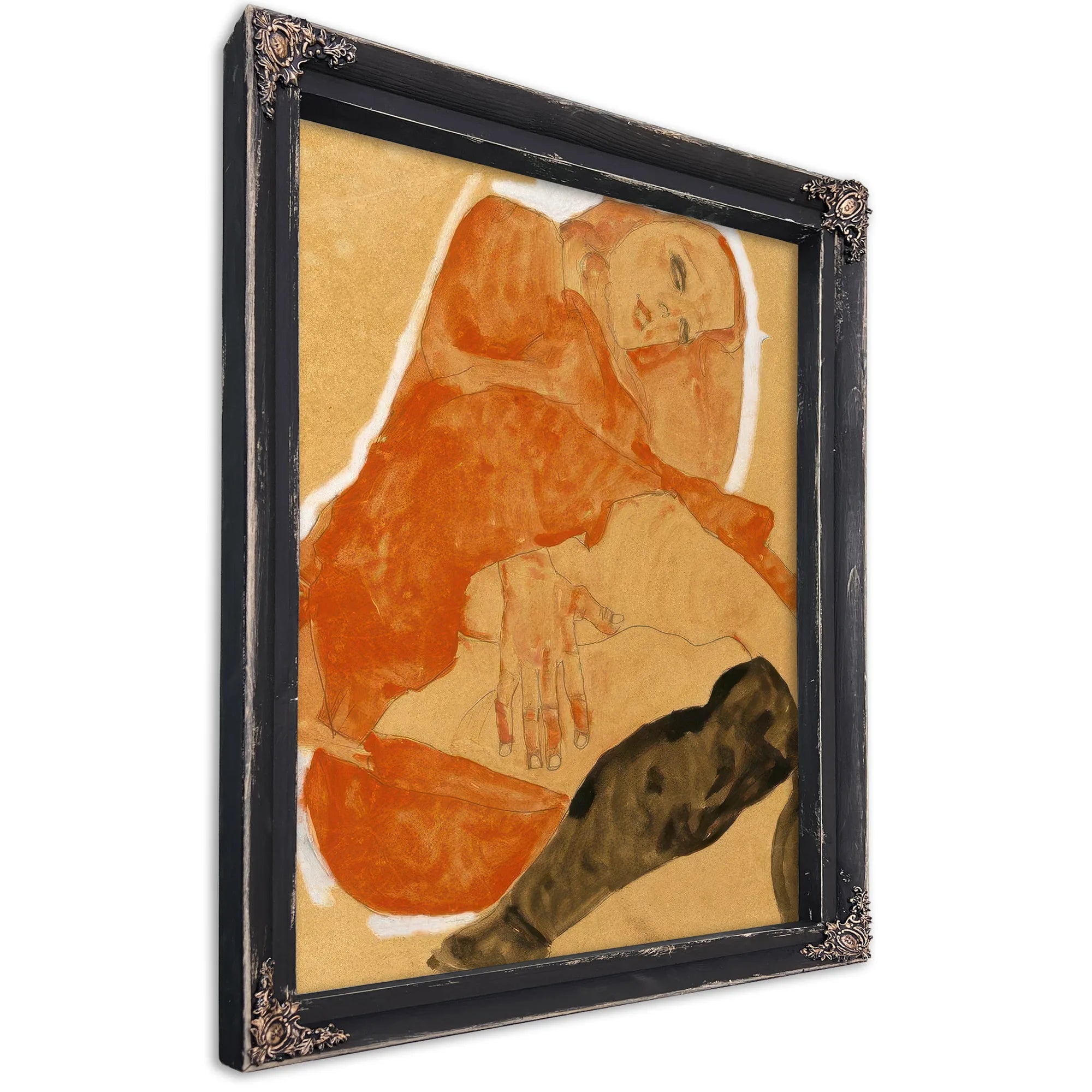 Girl In Red Robe And Black Stockings By Egon Schiele Fine Art Print