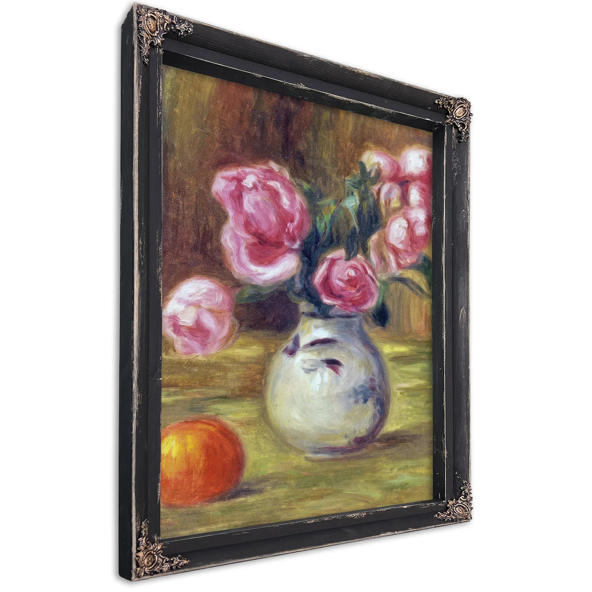 Vase De Roses Et Orange By Pierre Auguste Renoir Fine Art Print