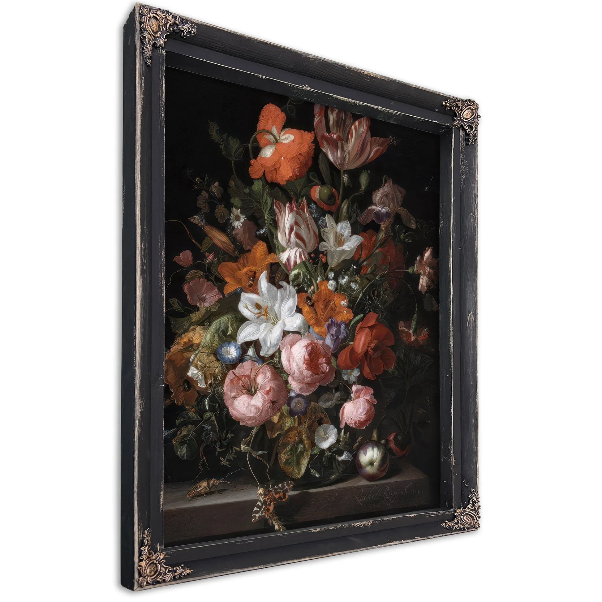 Flowers In A Glass Vase By Rachel Ruysch Fine Art Print