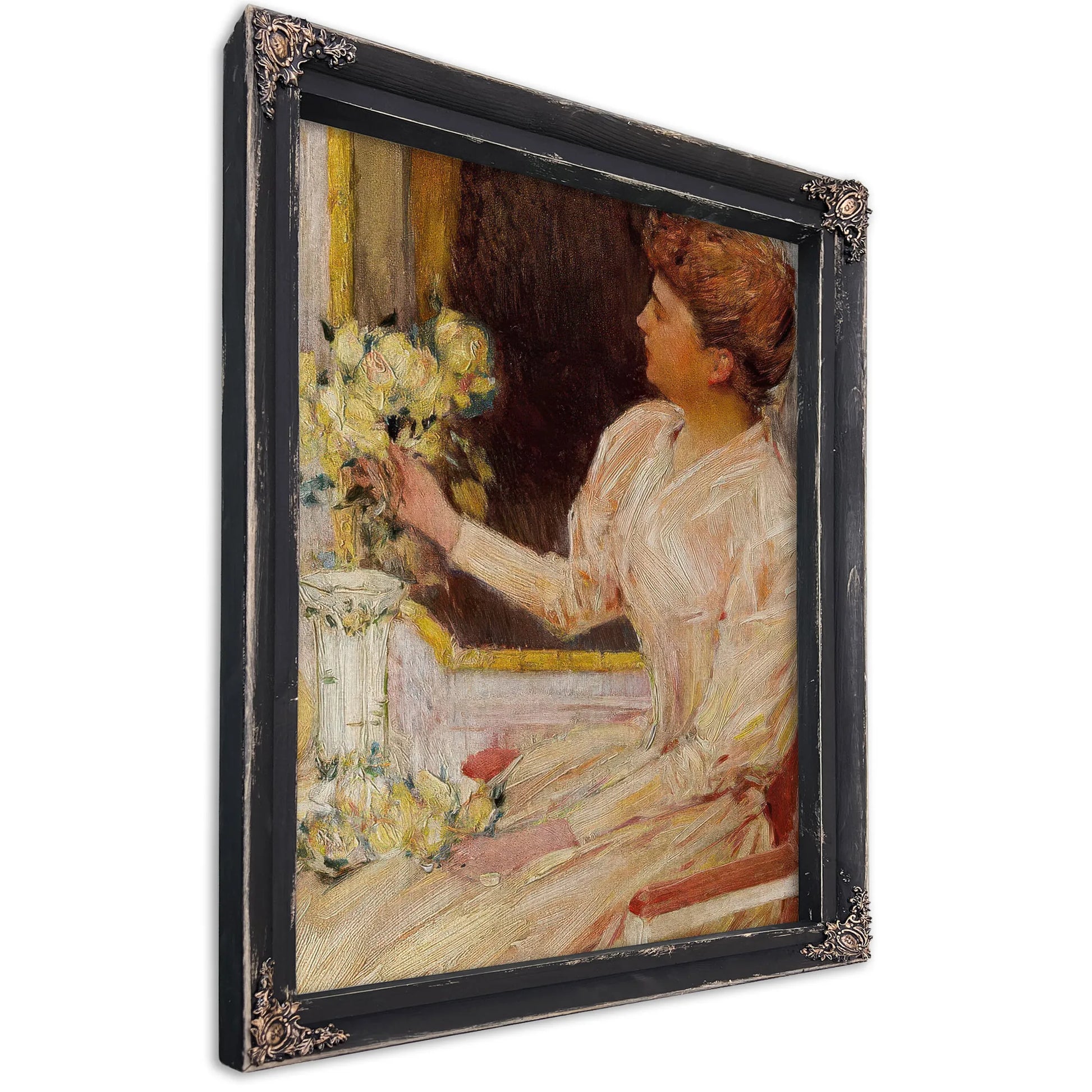 The Lady With Yellow Roses By Childe Hassam Fine Art Print