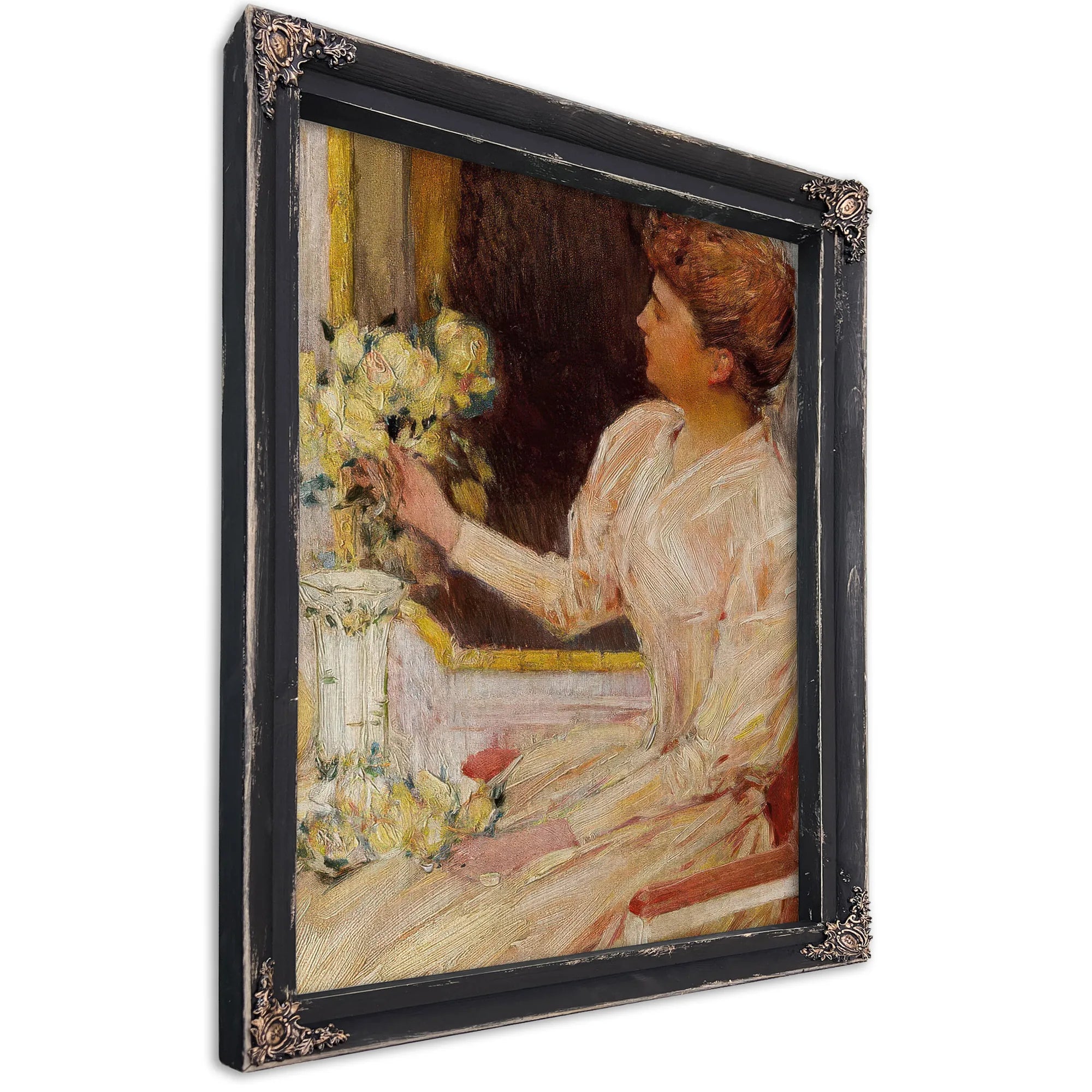 The Lady With Yellow Roses By Childe Hassam Fine Art Print