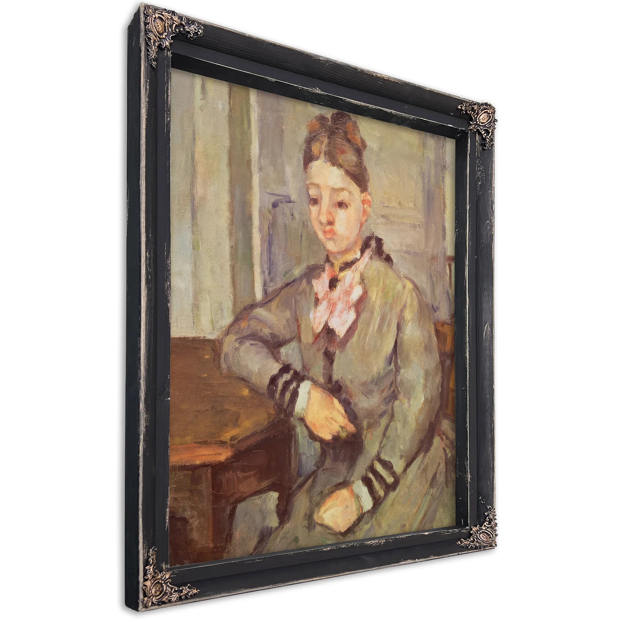 Madame Cezanne Leaning On A Table By Paul Cezanne Fine Art Print