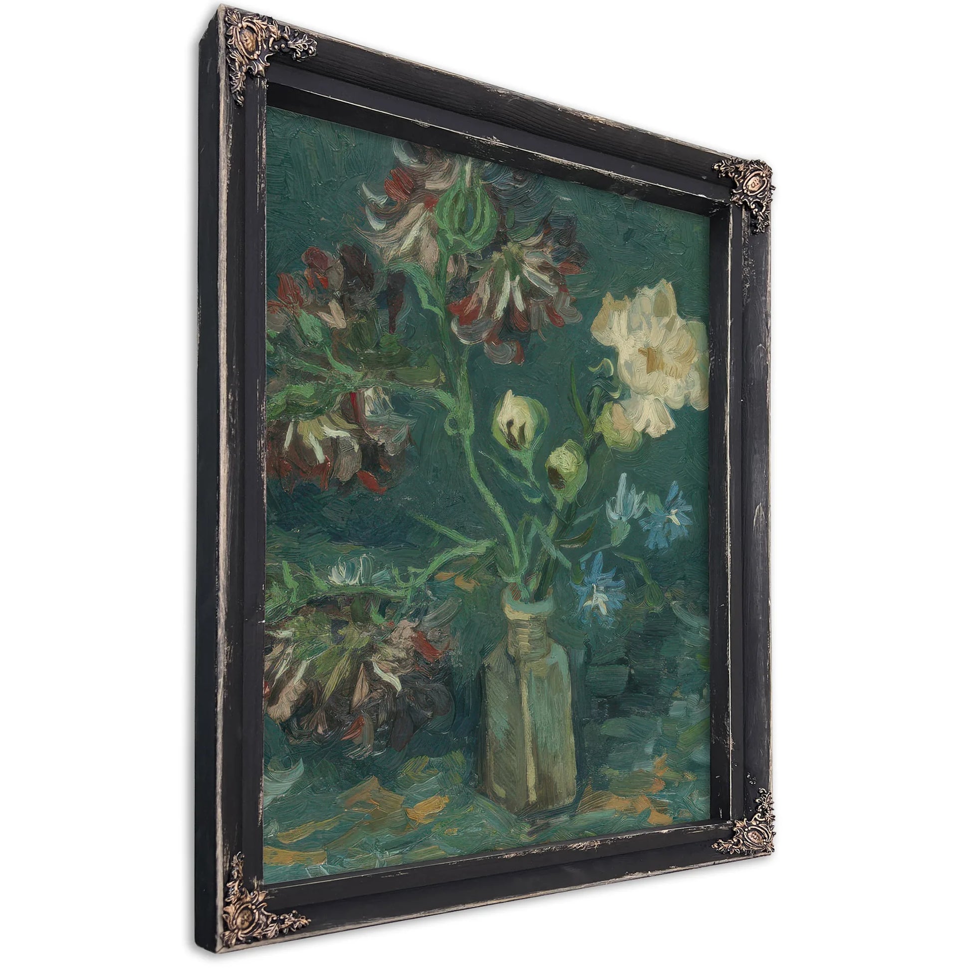 Small Bottle With Peonies And Blue Delphiniums By Vincent Van Gogh Fine Art Print