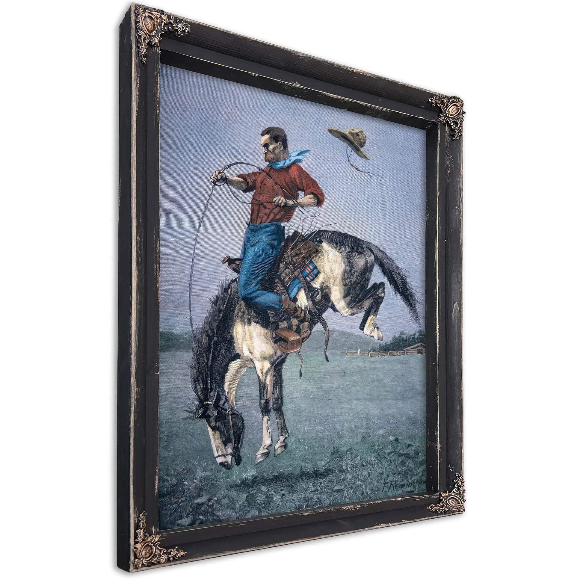 Broncobuster Coloured Engraving by Frederic Remington