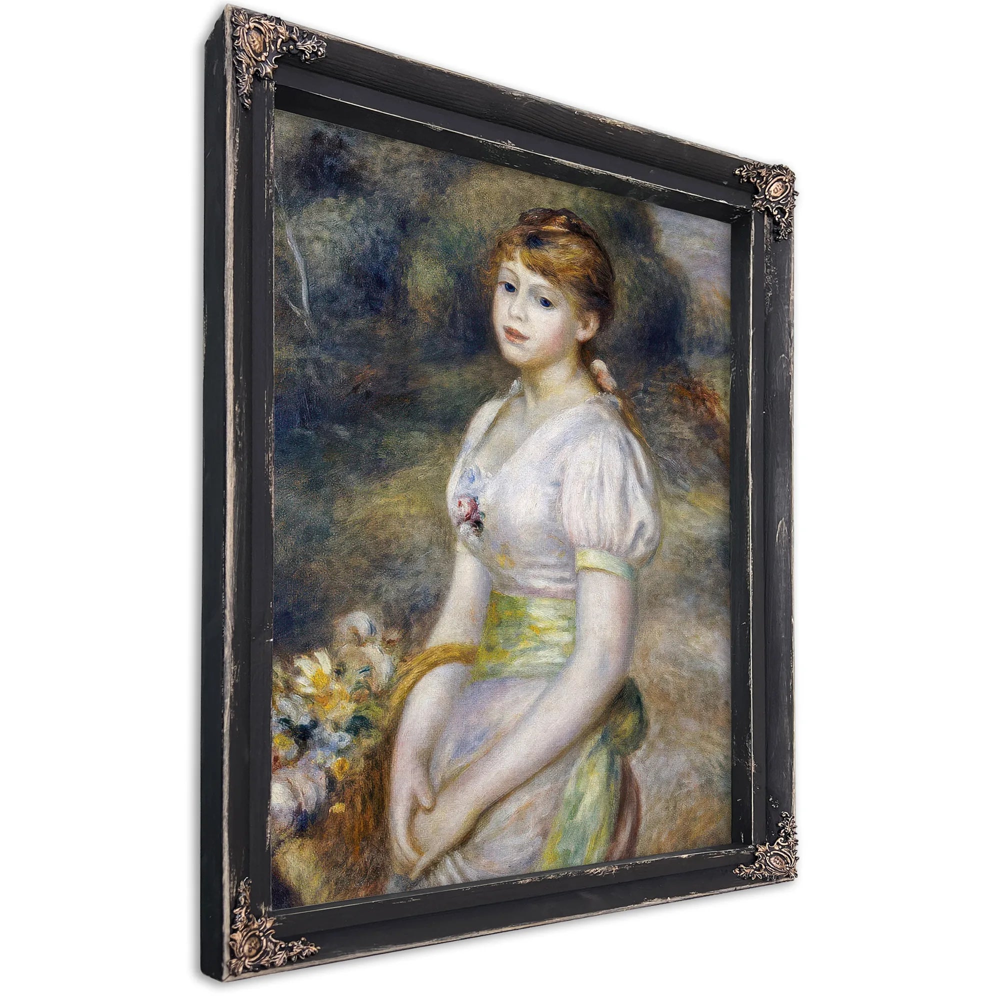 Young Girl With A Basket Of Flowers By Pierre Auguste Renoir Fine Art Print