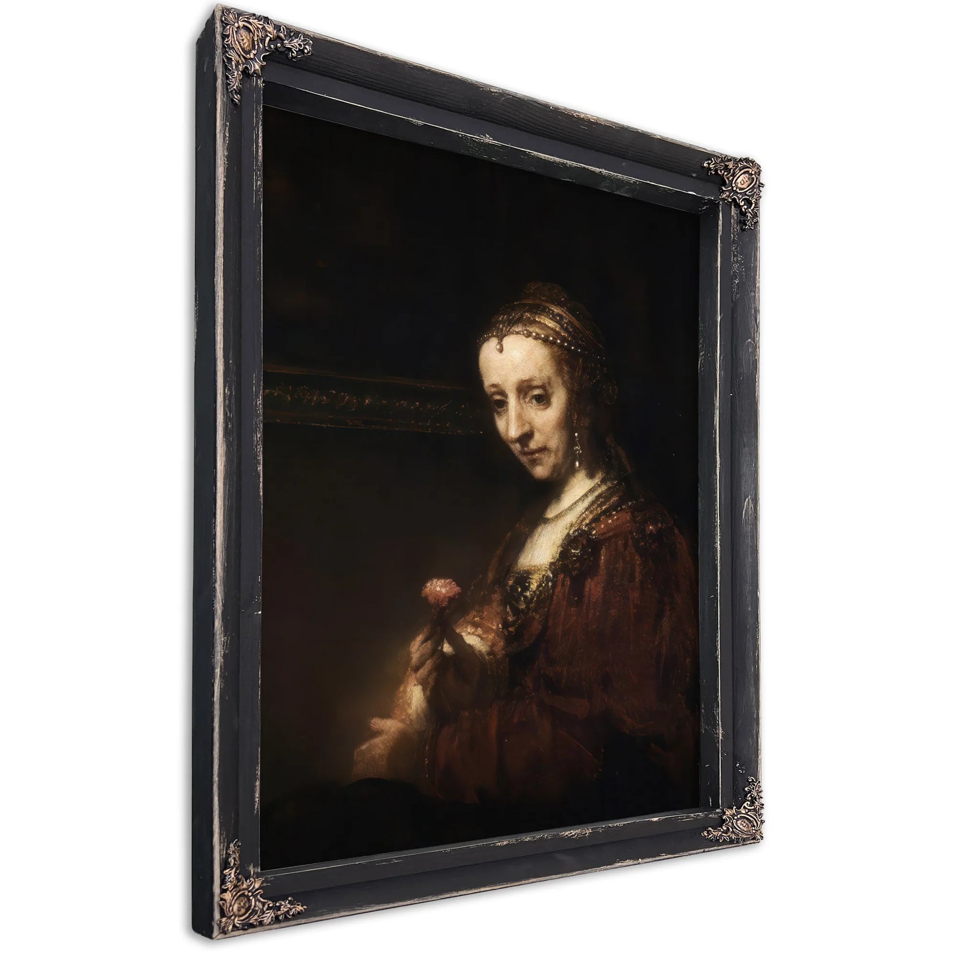 Lady With A Pink By Rembrandt Fine Art Print