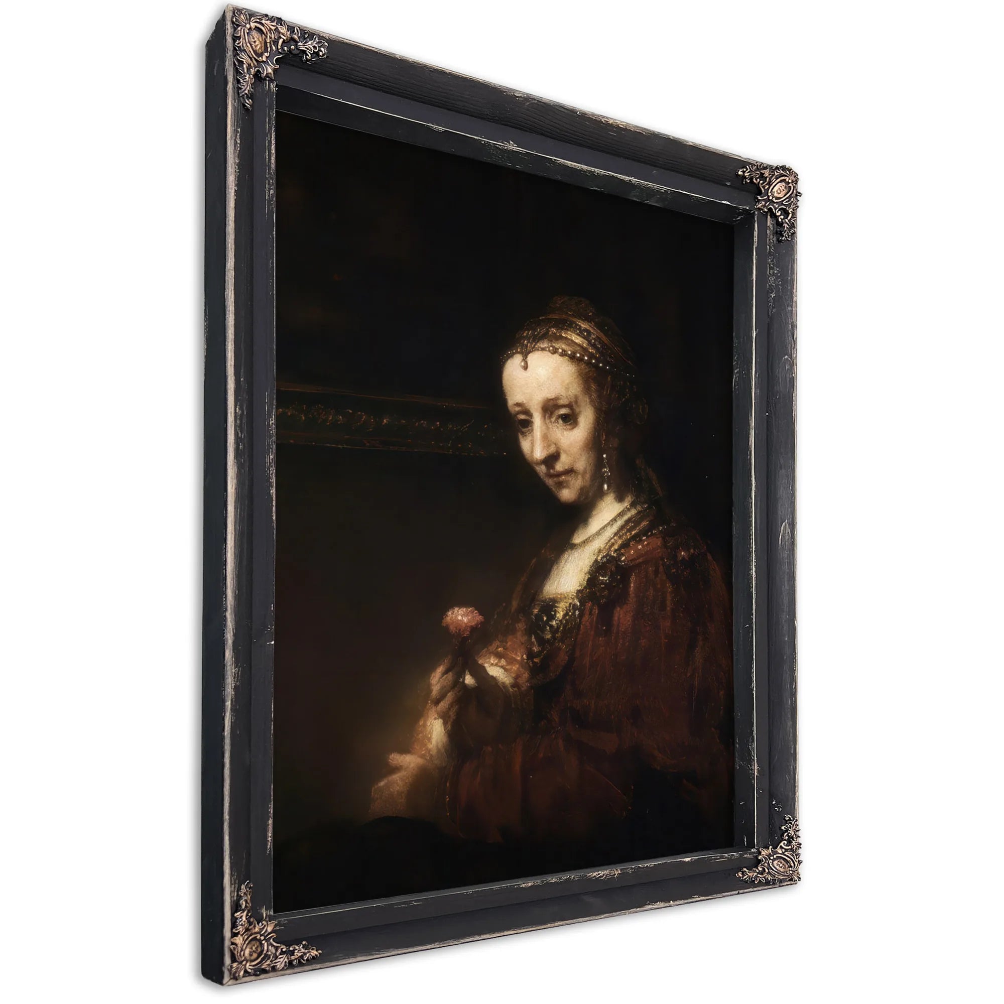 Lady With A Pink By Rembrandt Fine Art Print
