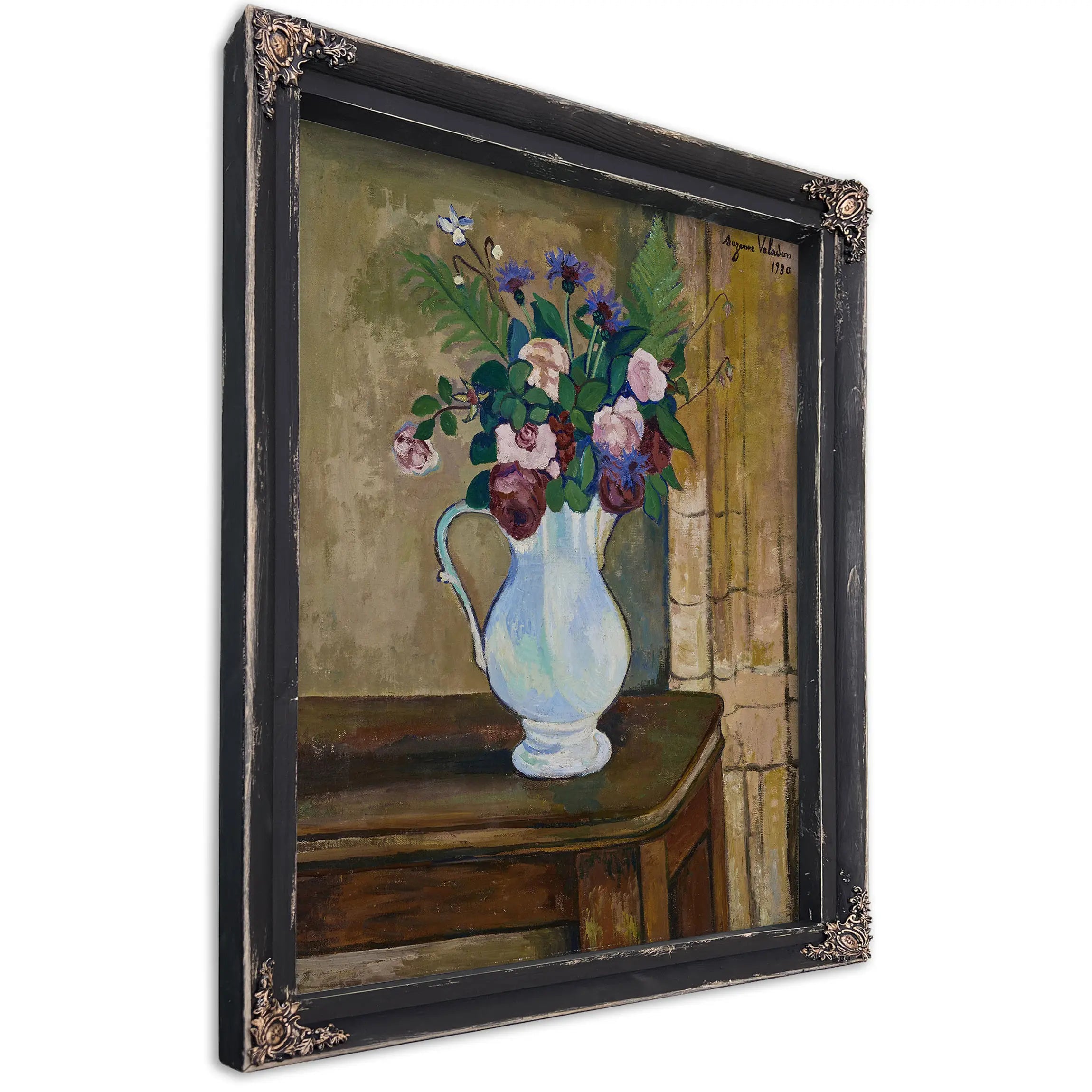 Bouquet De Roses Bleuets Et Fougeres by Suzanne Valadon