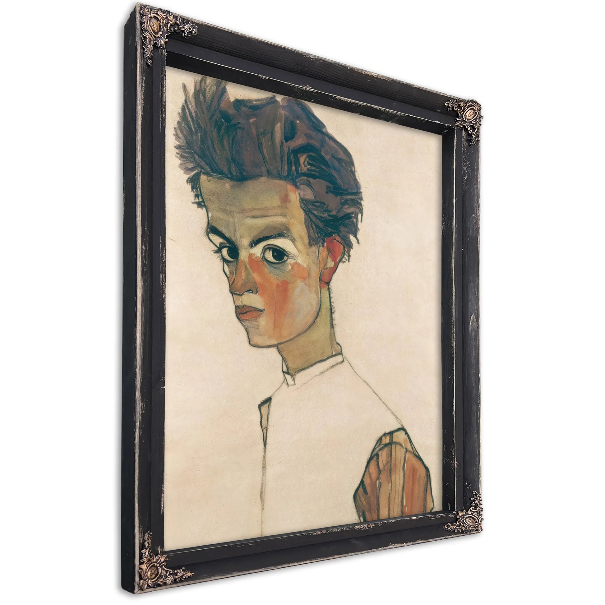 Self Portrait With Striped Shirt by Egon Schiele Fine Art Print