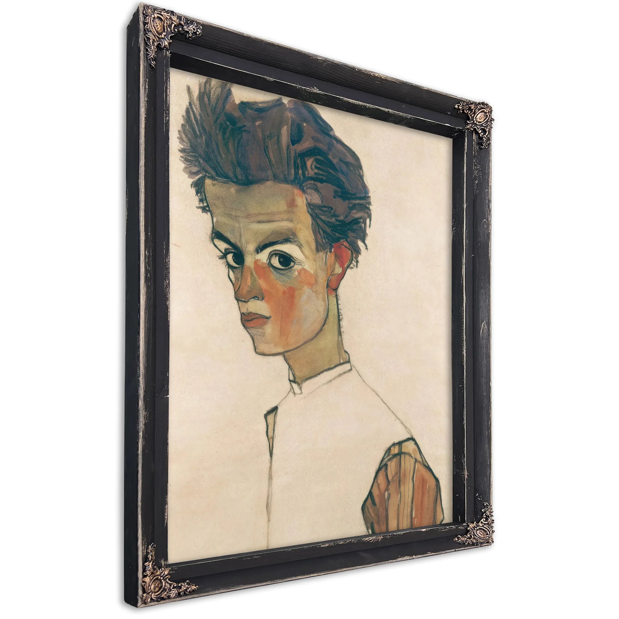 Self Portrait With Striped Shirt by Egon Schiele Fine Art Print