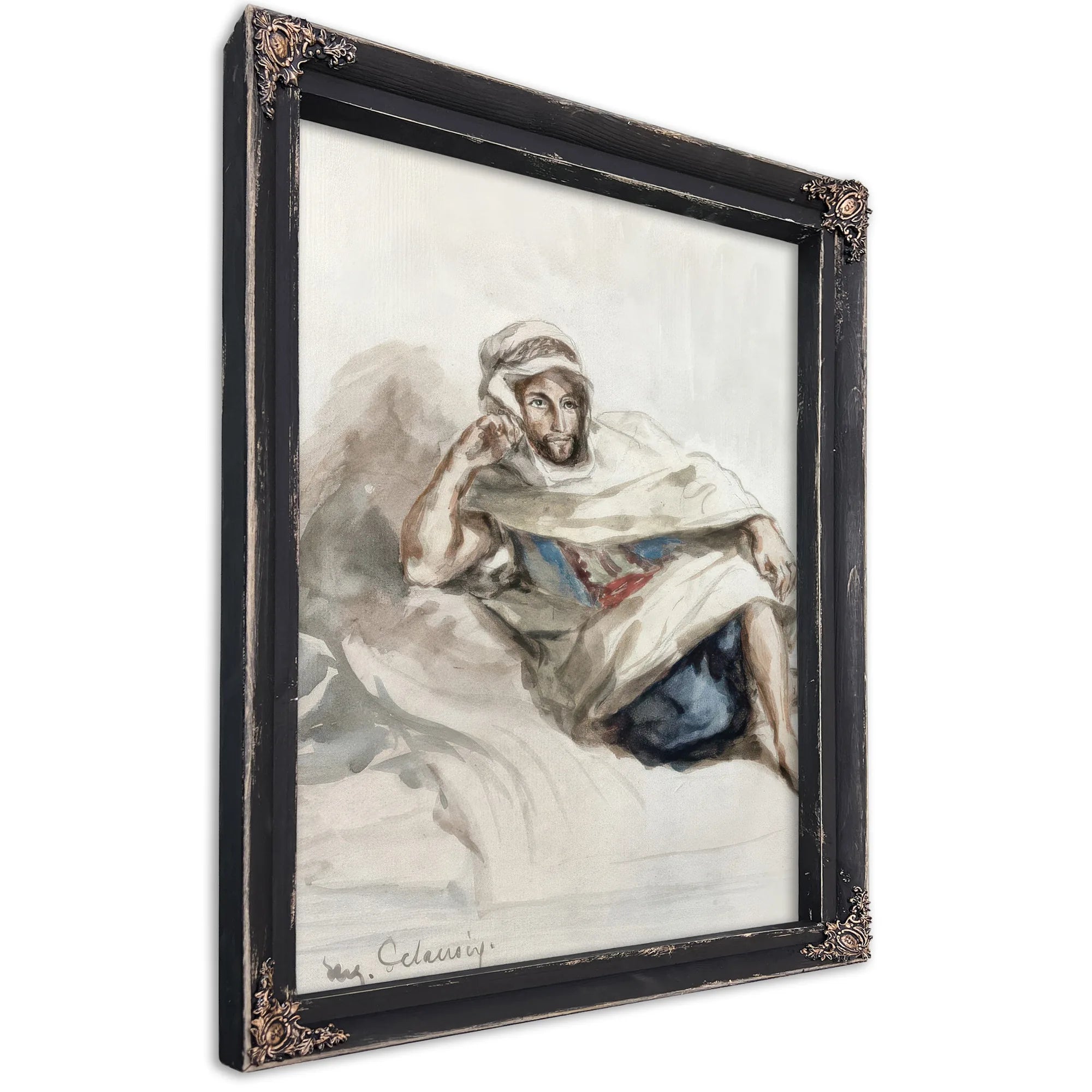 Seated Arab (W C On Paper) By Ferdinand Victor Eugene Delacroix Fine Art Print