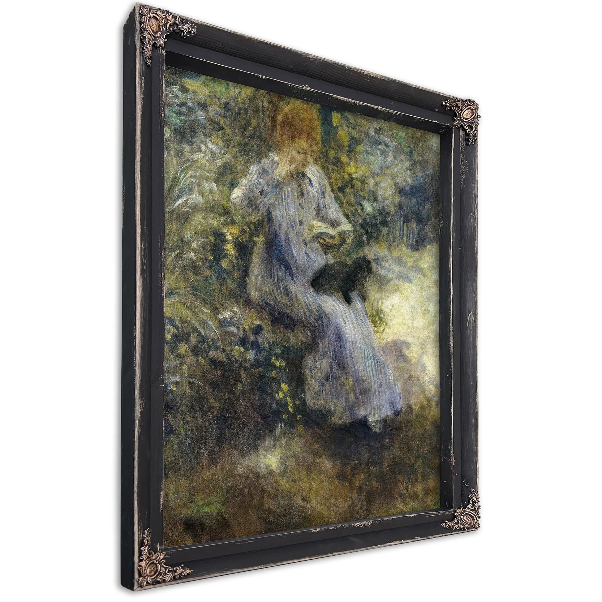 Woman And Black Dog By Pierre Auguste Renoir Fine Art Print