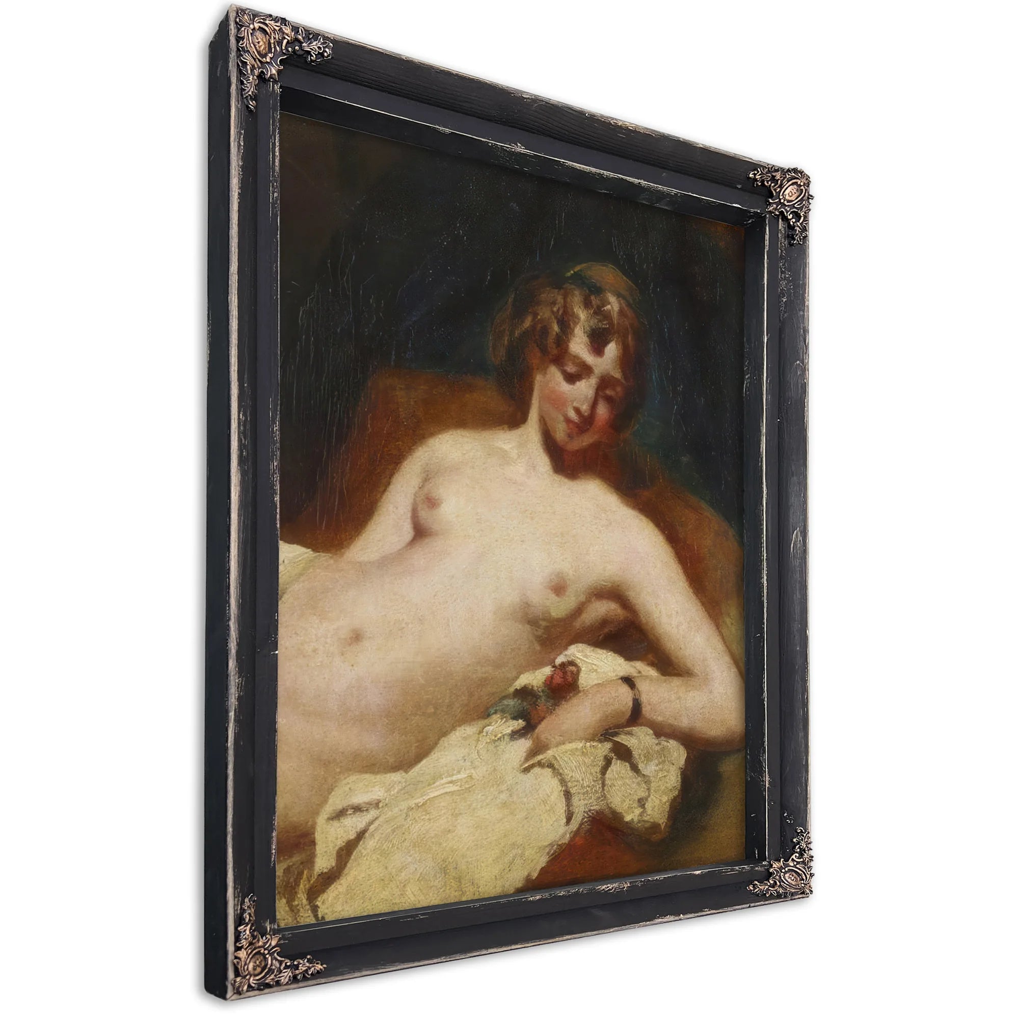 Half Figure Of A Reclining Female Nude On Her Side By William Etty Fine Art Print
