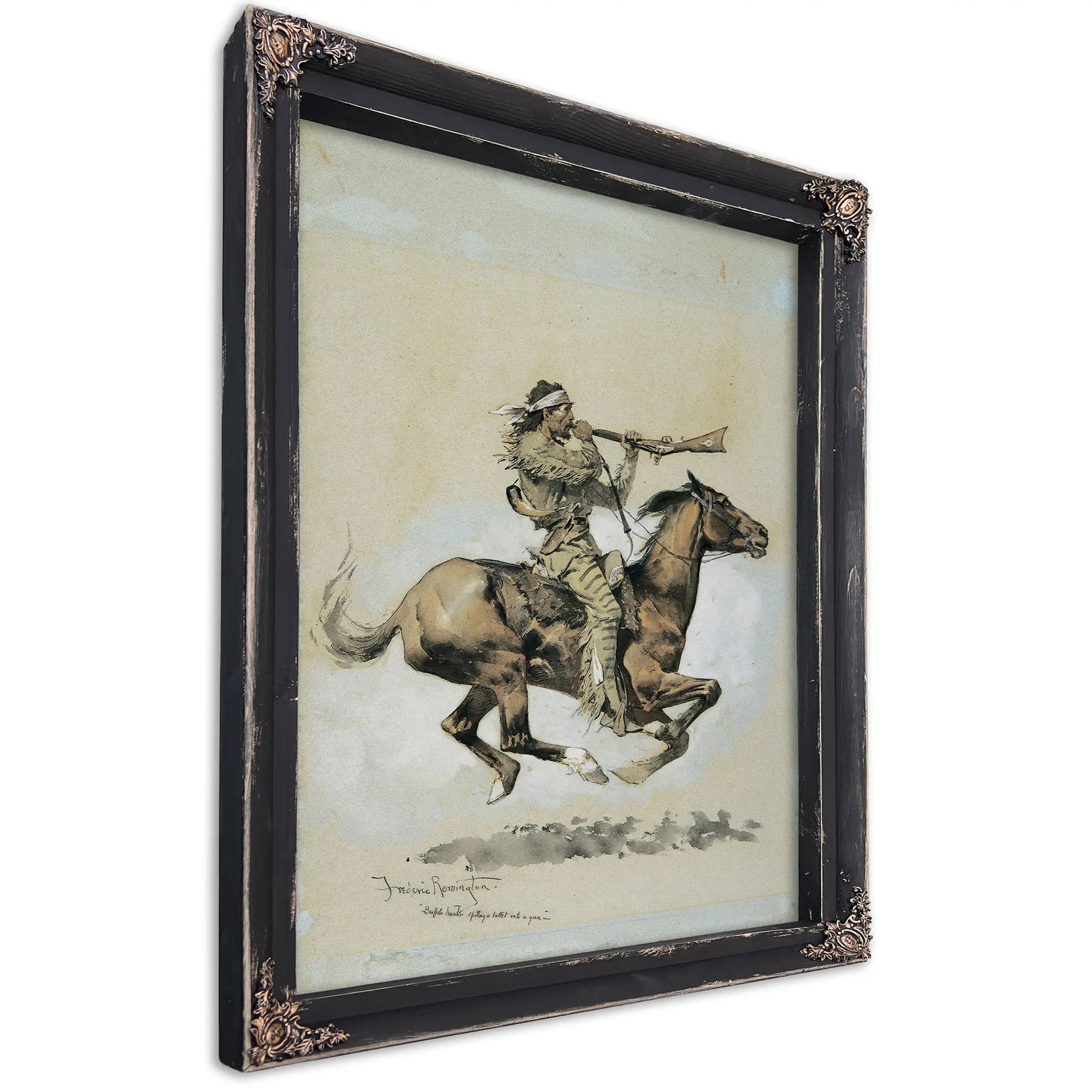 Buffalo Hunter Spitting A Bullet Into A Gun by Frederic Remington