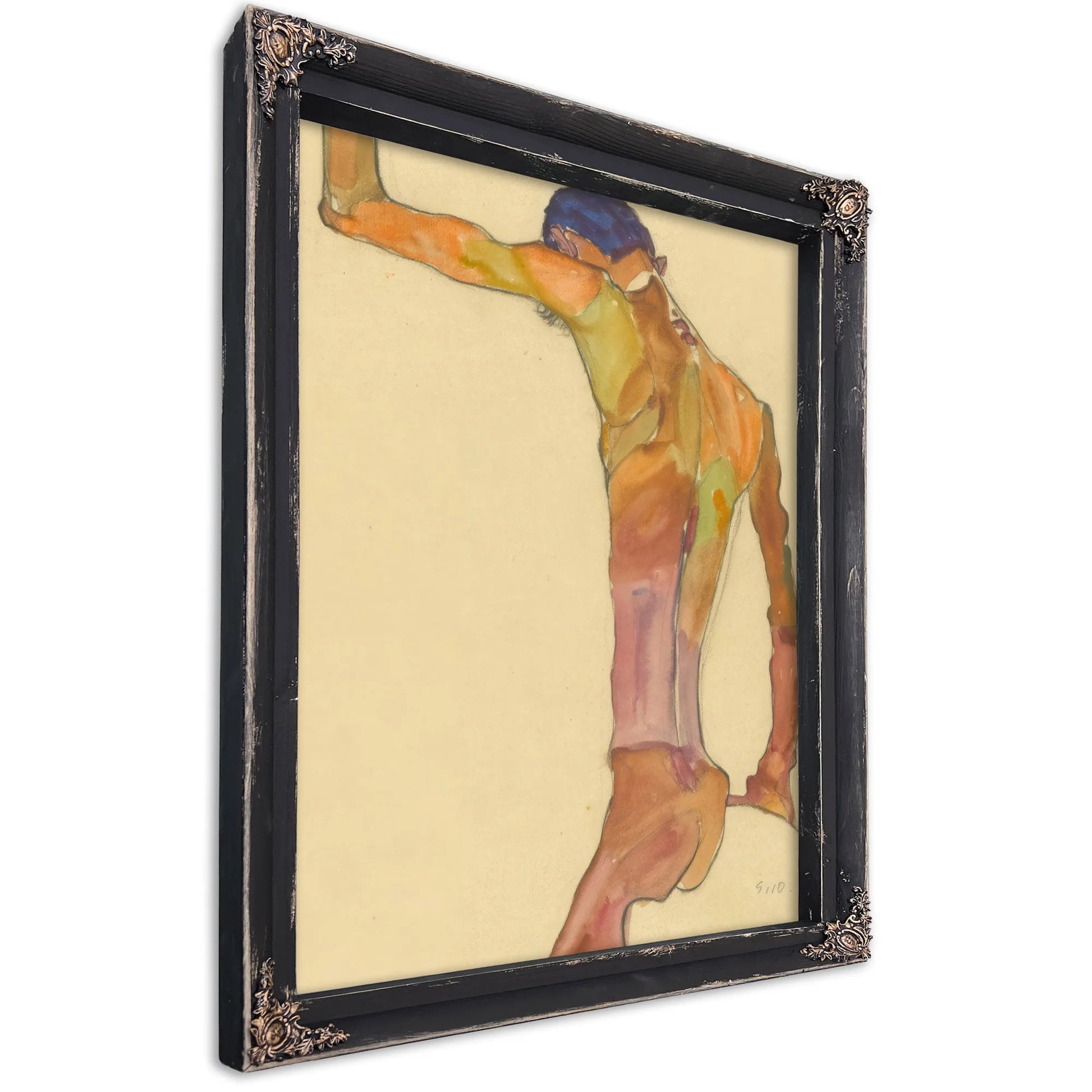 Standing Male Nude With Arm Raised Back View By Egon Schiele Fine Art Print