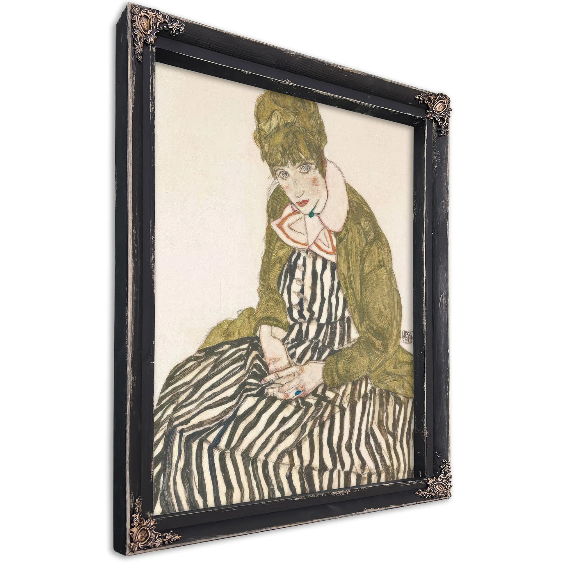 Portrait Of Edith Schiele With Striped Dress 1915 Gouache Pencil By Egon Schiele Fine Art Print