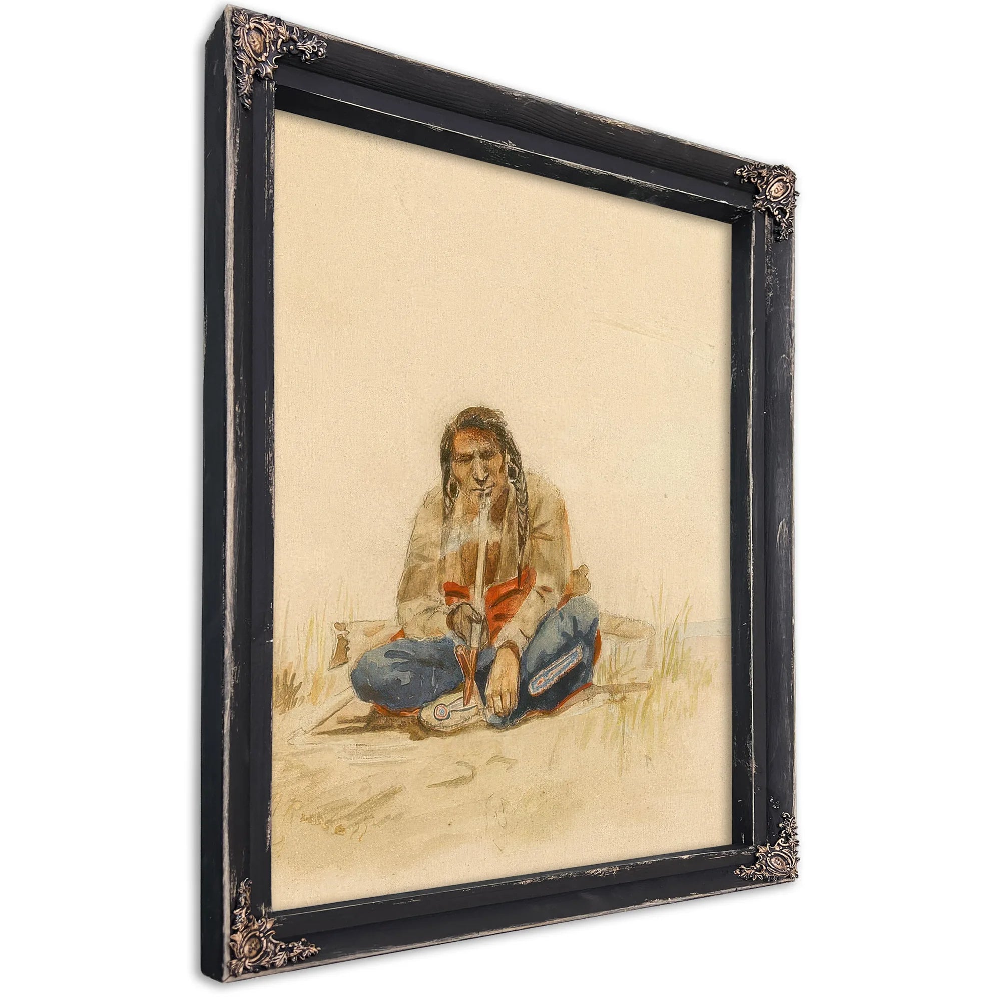 Indian Smoking Peace Pipe By Charles Marion Russell Fine Art Print