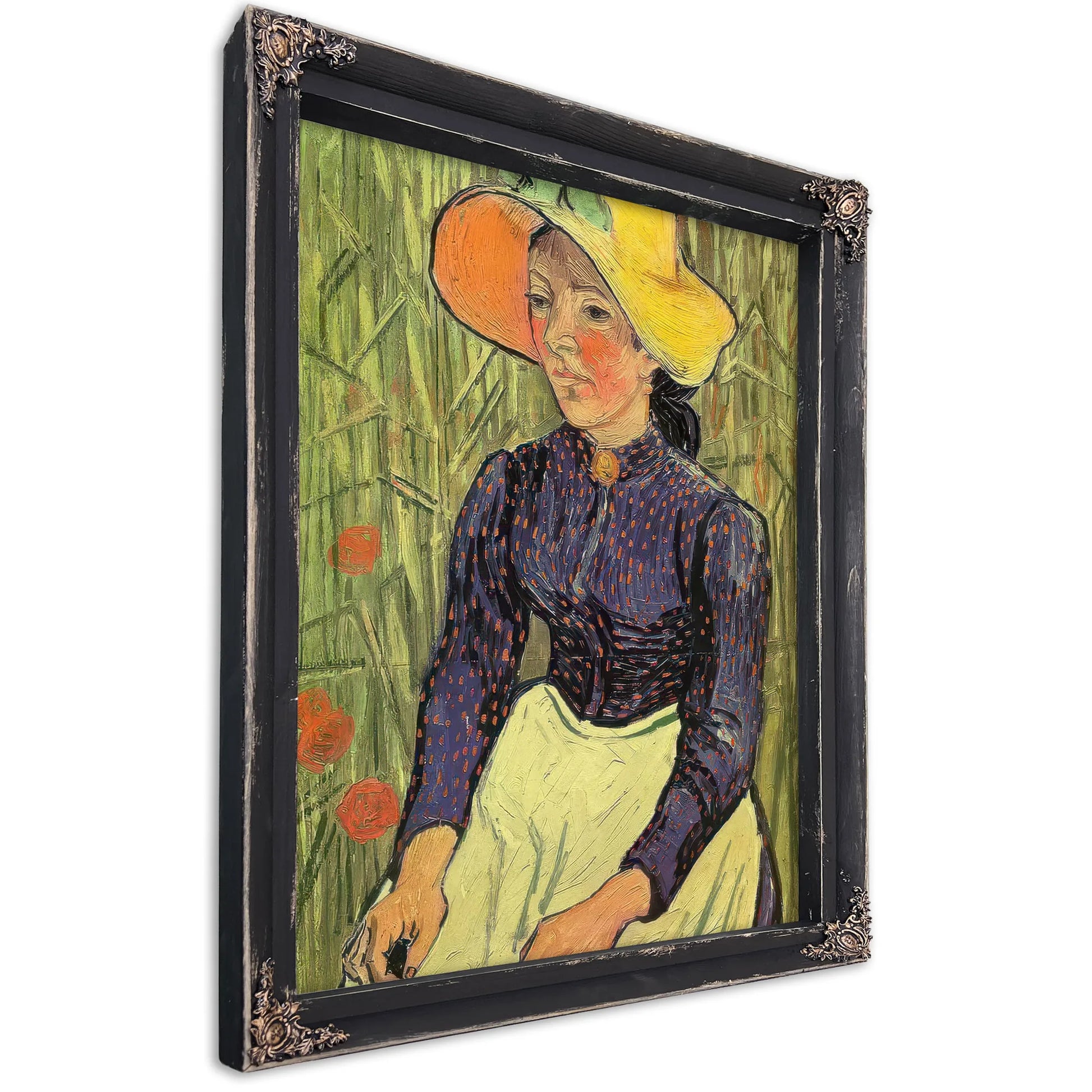 Young Peasant Woman With Straw Hat Sitting In The Wheat By Vincent Van Gogh Fine Art Print