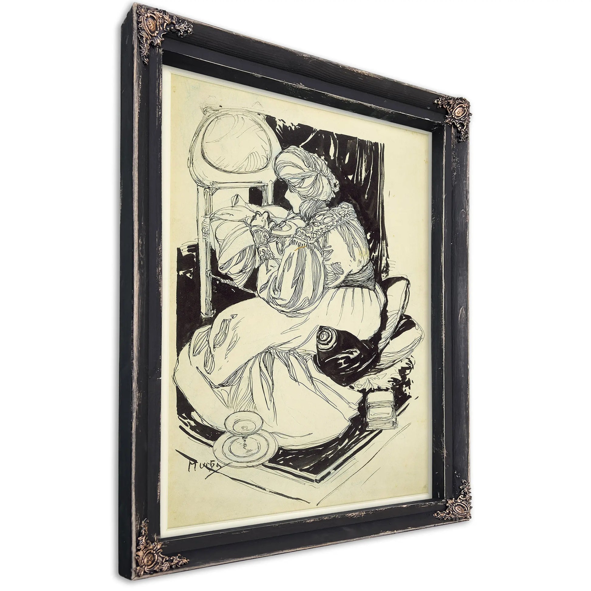 Sarah Bernhardt Dining Off A Chair by Alphonse Mucha