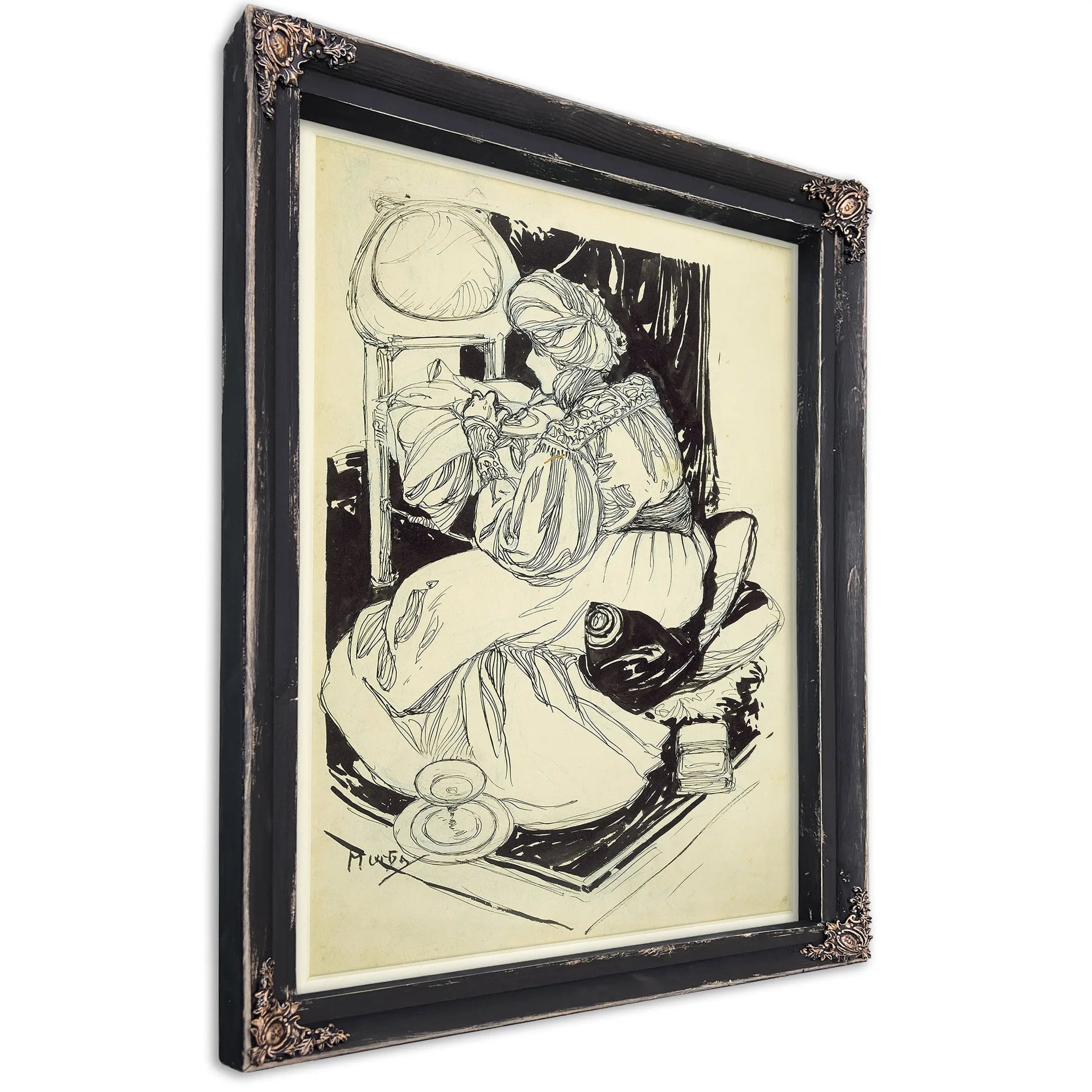 Sarah Bernhardt Dining Off A Chair by Alphonse Mucha