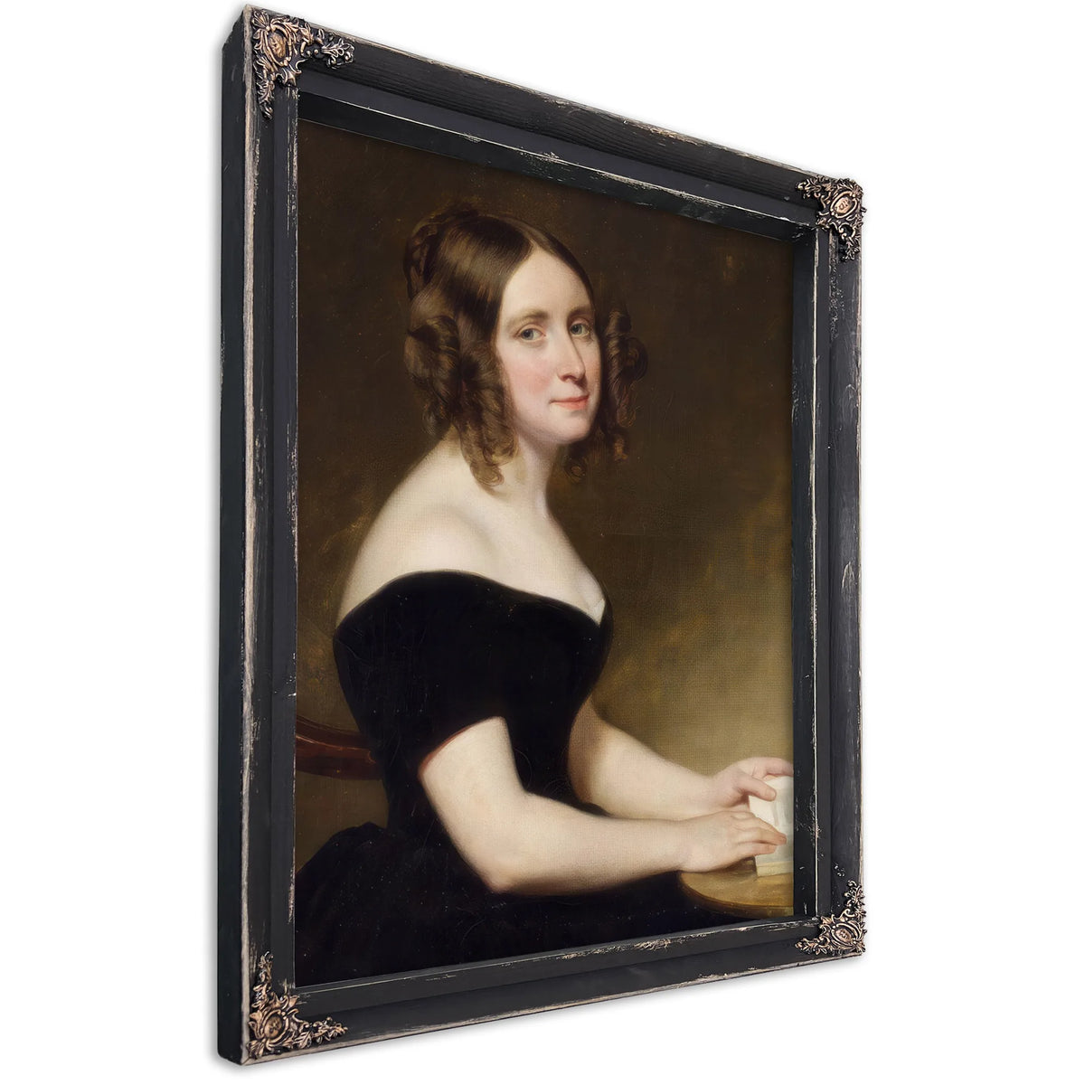 Portrait Of A Lady In A Black Gown By George Peter Alexander Healy Fine Art Print
