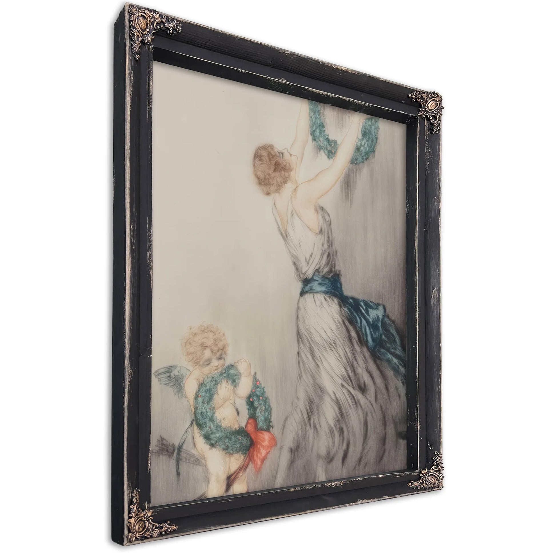 Christmas Wreath C. 1922 By Louis Icart Fine Art Print