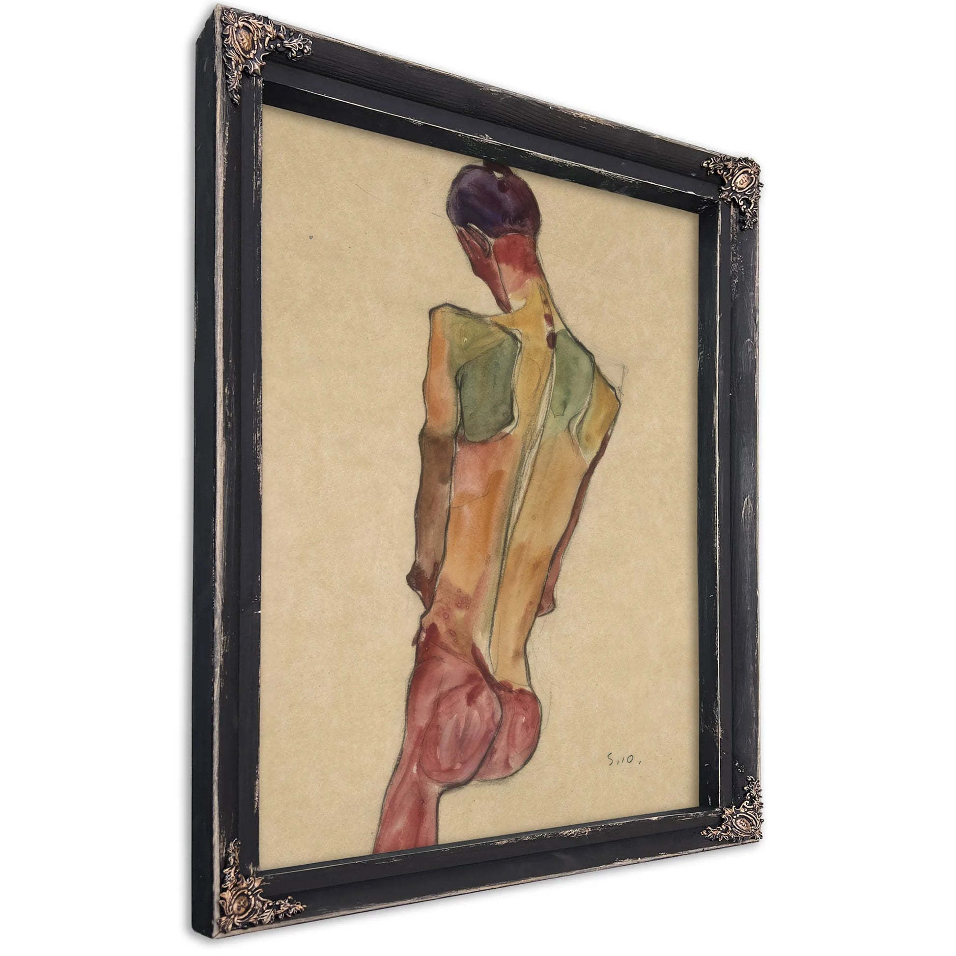 Male Nude Back View By Egon Schiele Fine Art Print