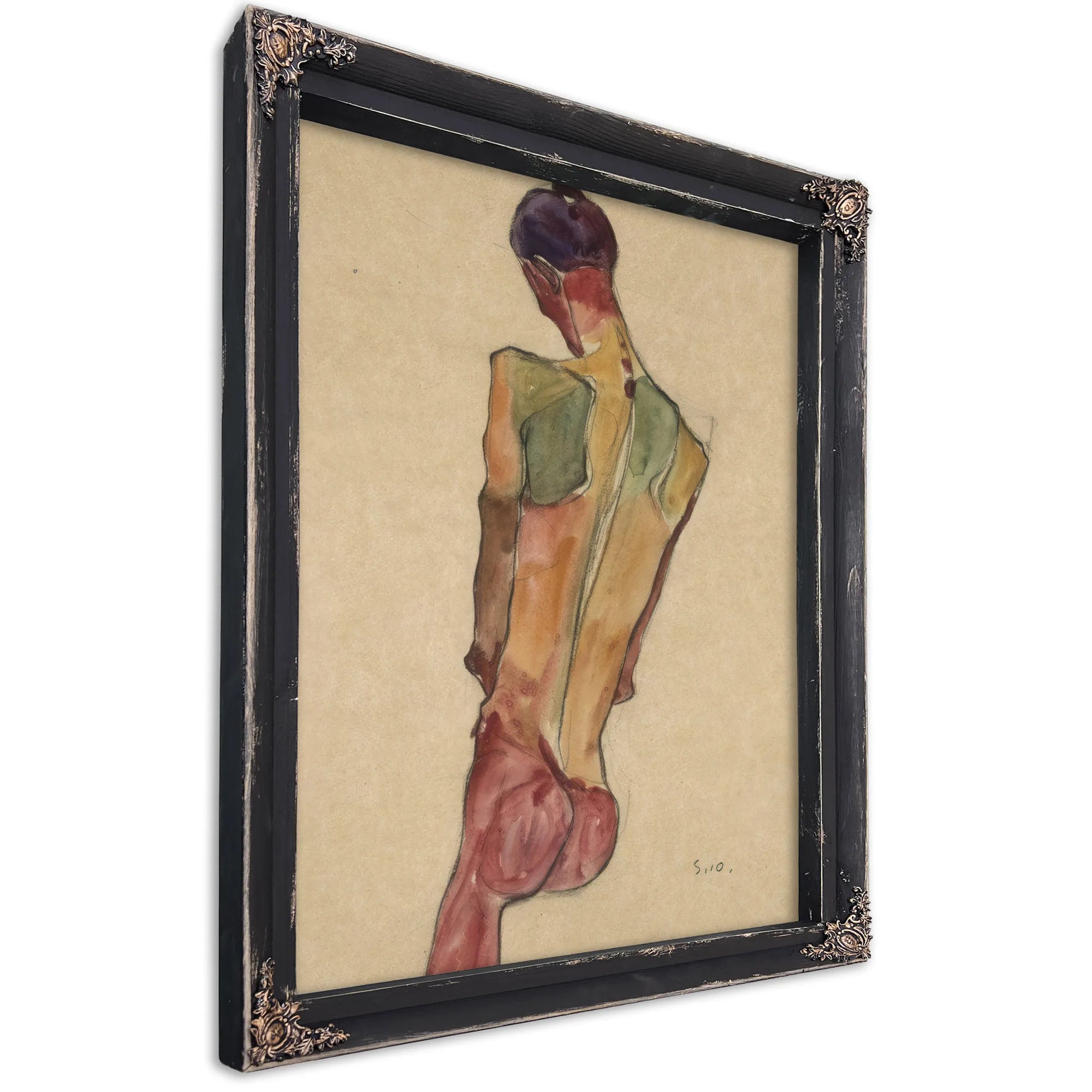 Male Nude Back View By Egon Schiele Fine Art Print