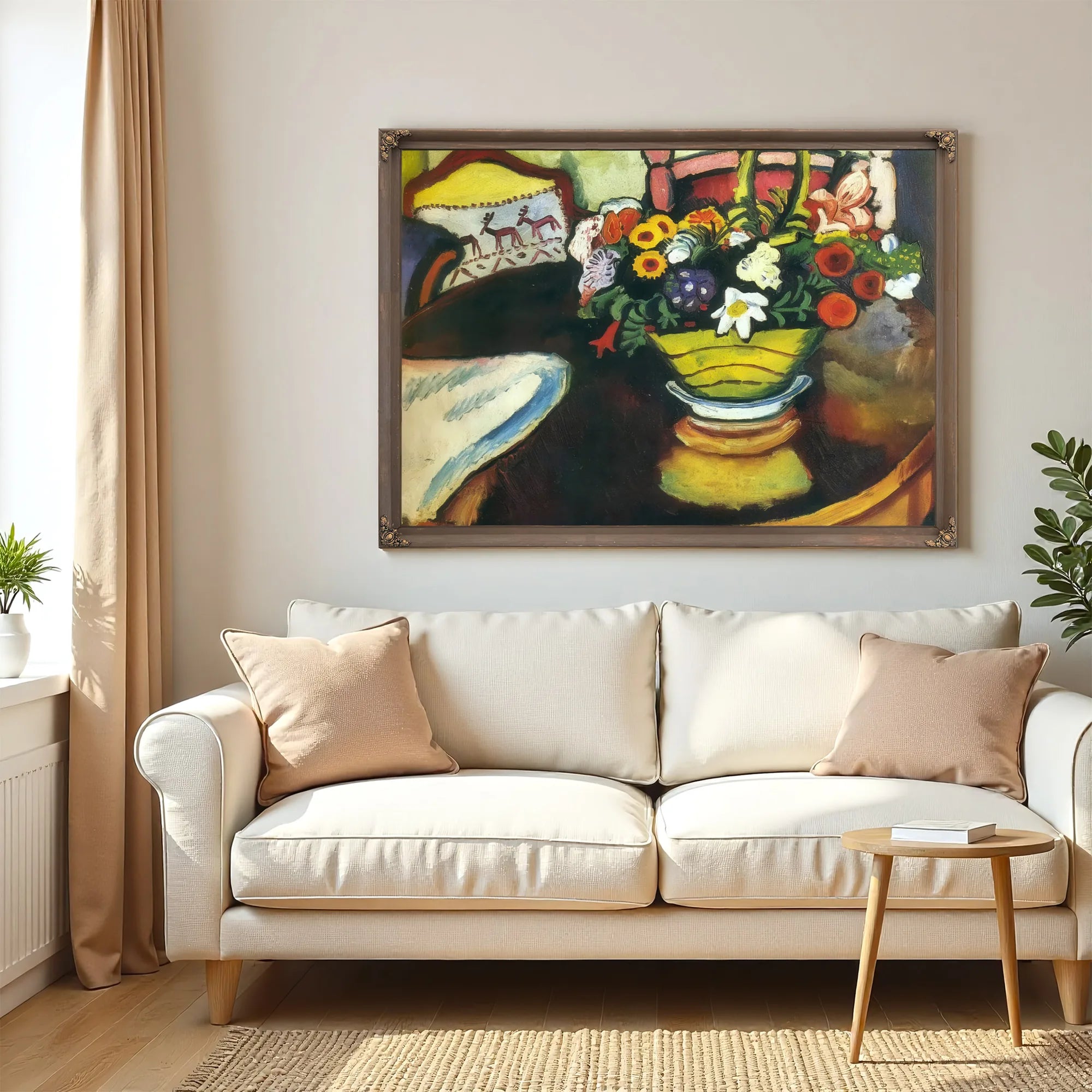 Still Life With Stag Cushion And Flowers By August Macke Fine Art Print