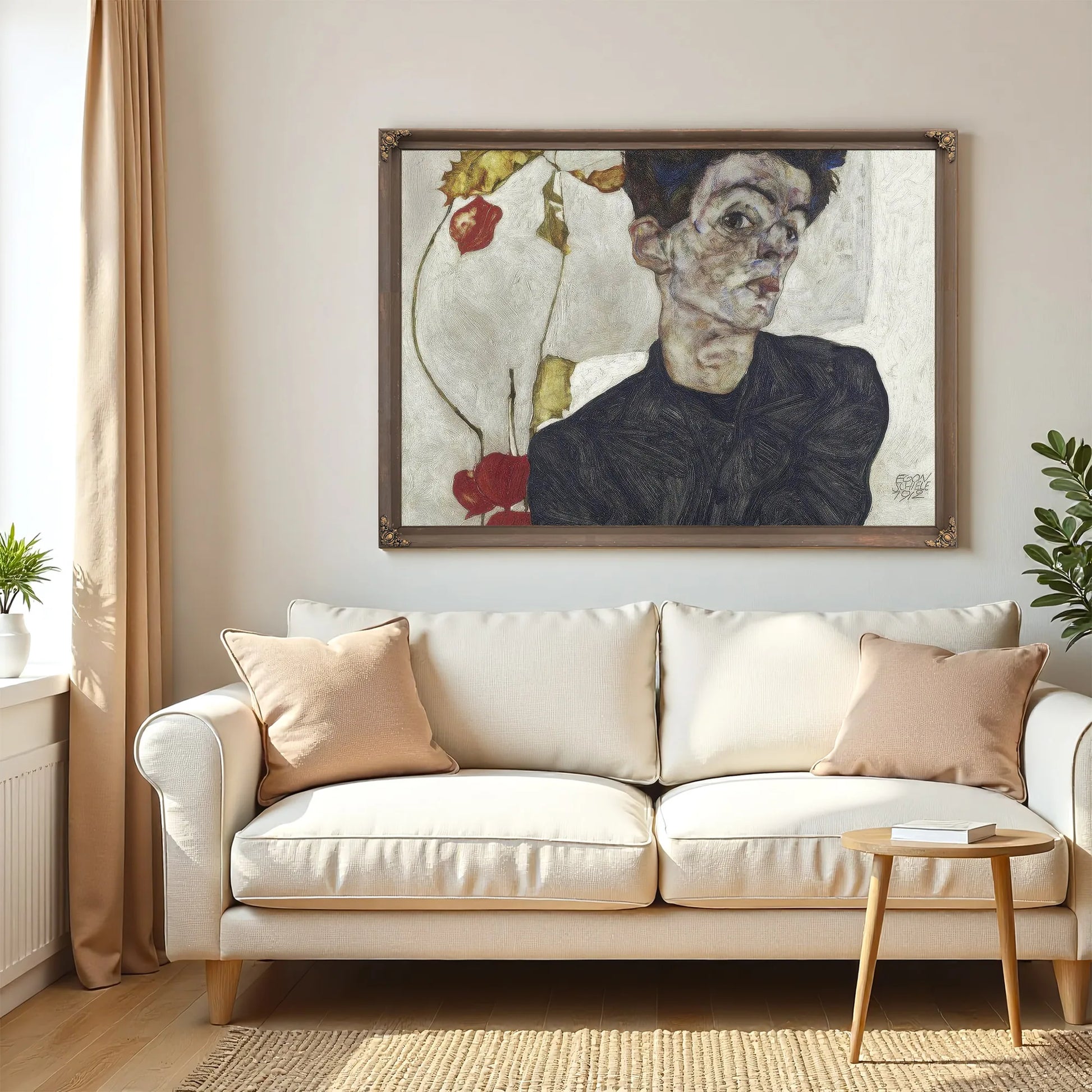 Self Portrait With Chinese Lantern Plant 2 By Egon Schiele Fine Art Print