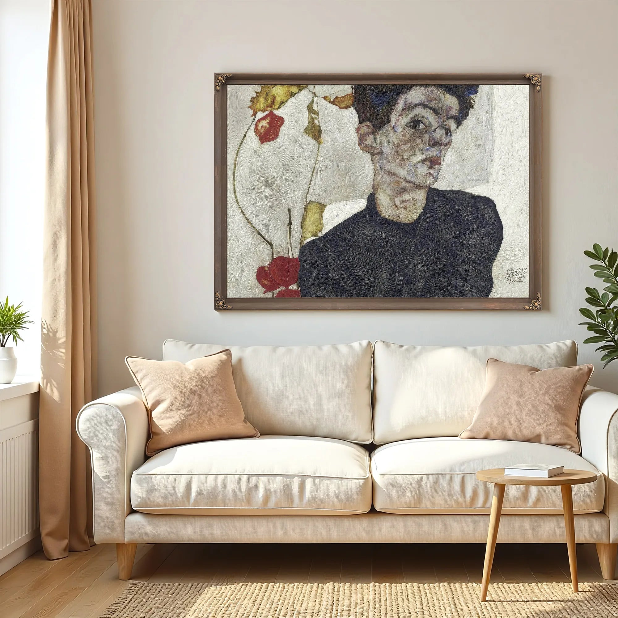 Self Portrait With Chinese Lantern Plant 2 By Egon Schiele Fine Art Print