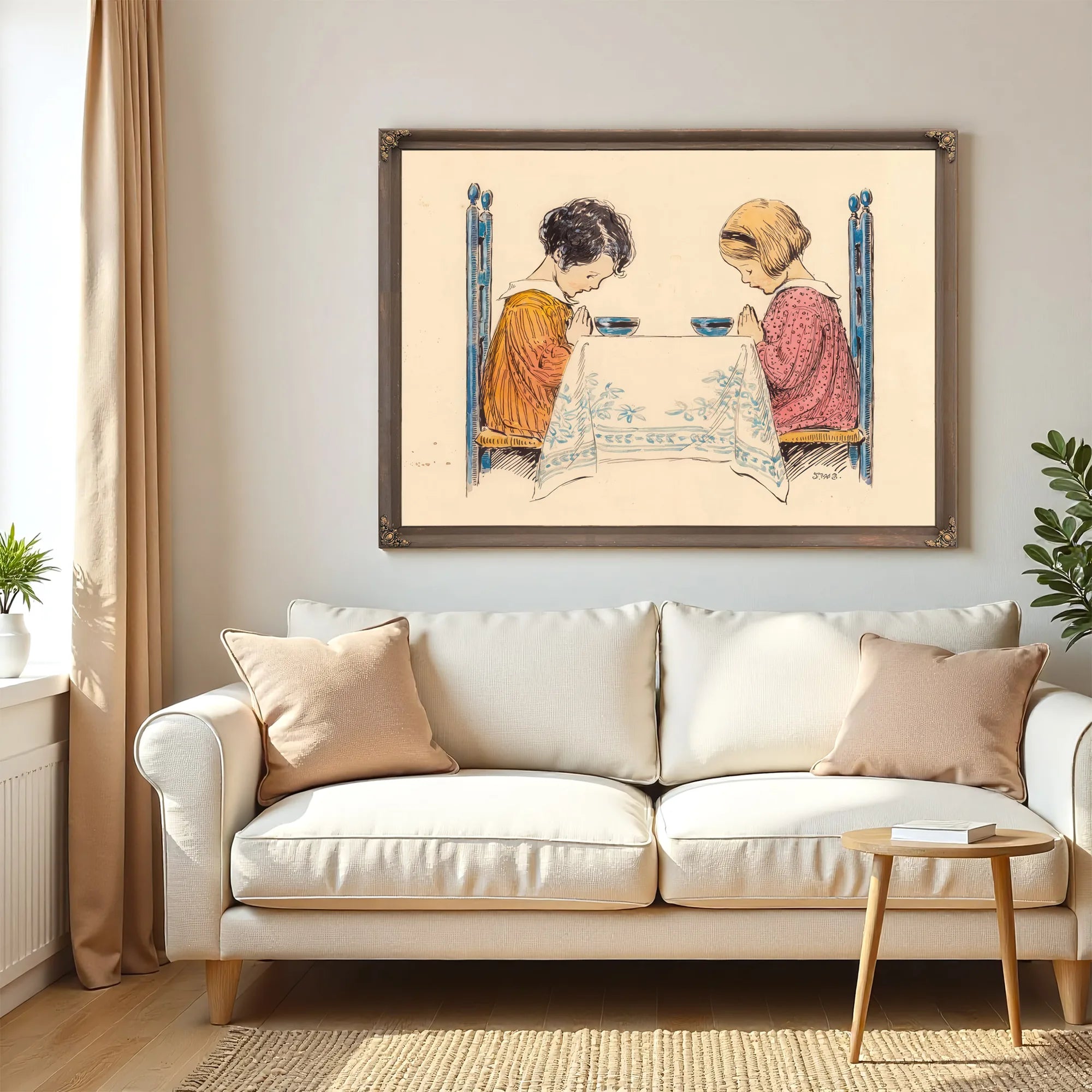 Two Children Praying A Childs Prayer Interior Book Illustration 1929 By Jessie Willcox Smith Fine Art Print