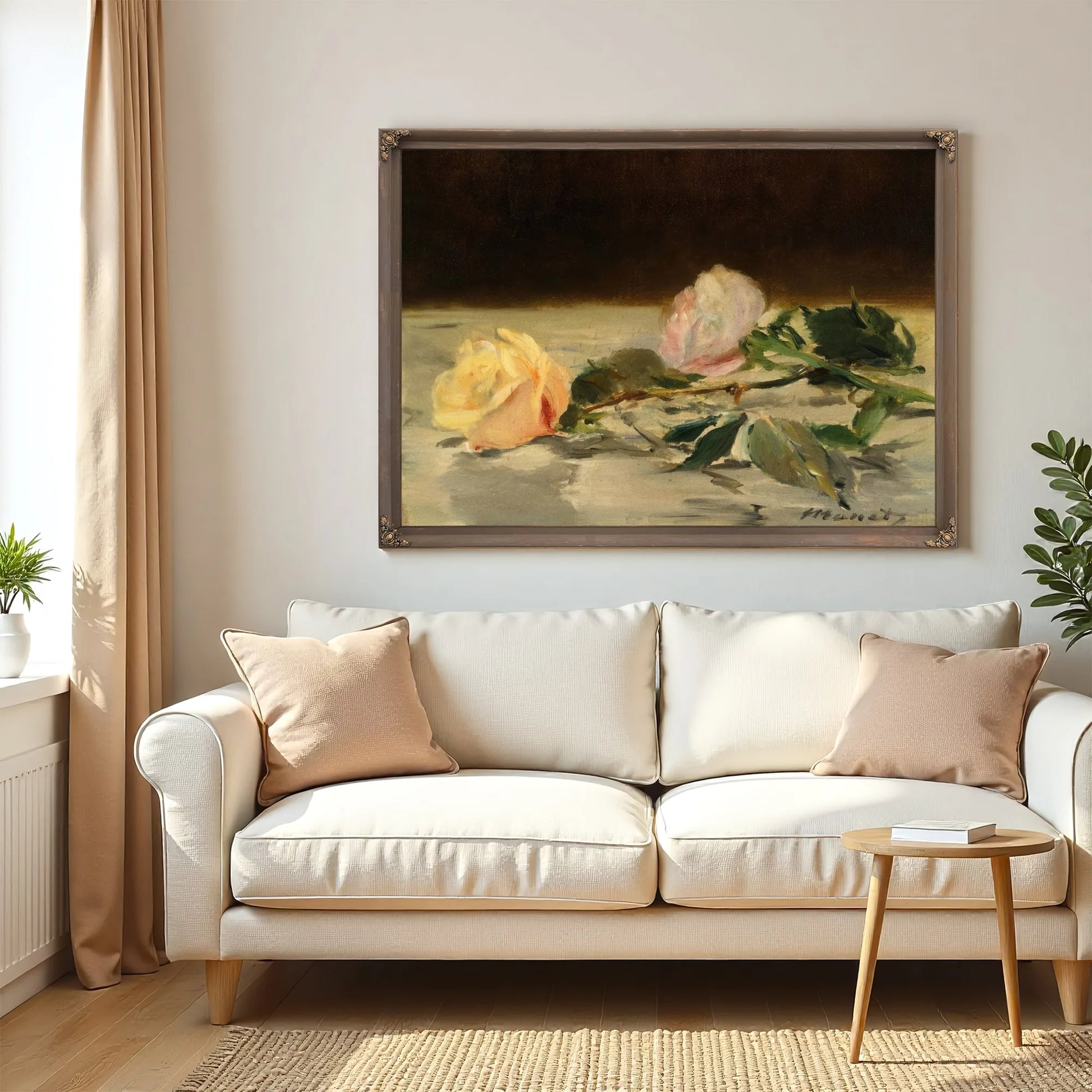 Two Roses On A Tablecloth By Edouard Manet Fine Art Print