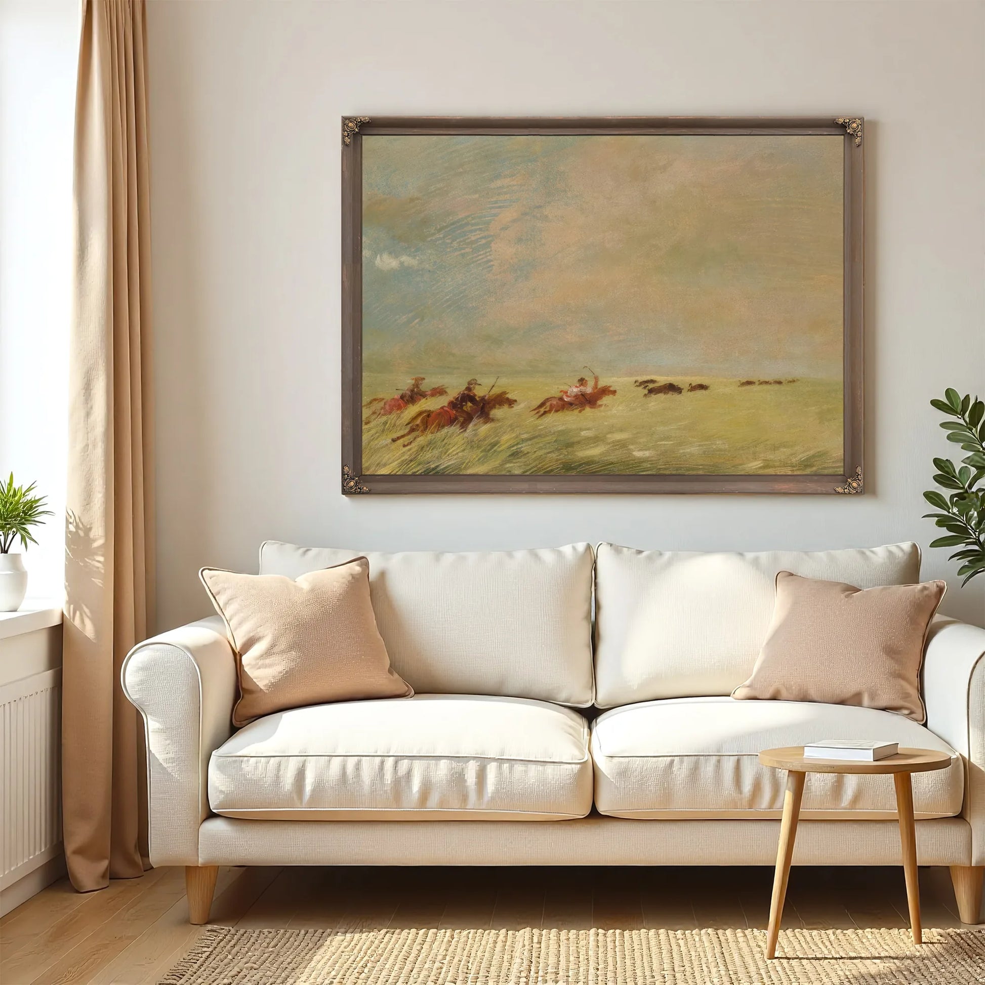 Bogard, Batiste, And I Chasing Buffalo In High Grass On A Missouri Bottom By George Catlin Fine Art Print
