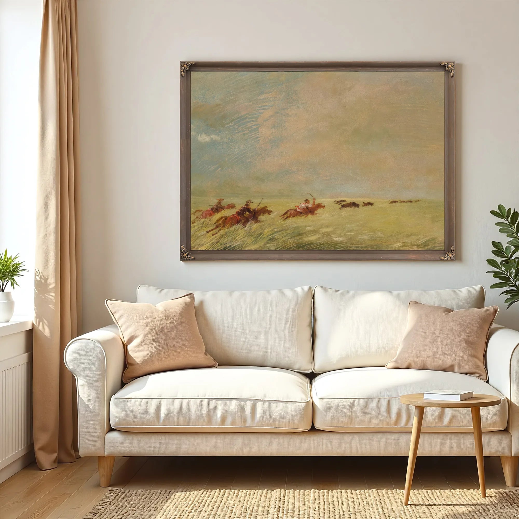 Bogard, Batiste, And I Chasing Buffalo In High Grass On A Missouri Bottom By George Catlin Fine Art Print