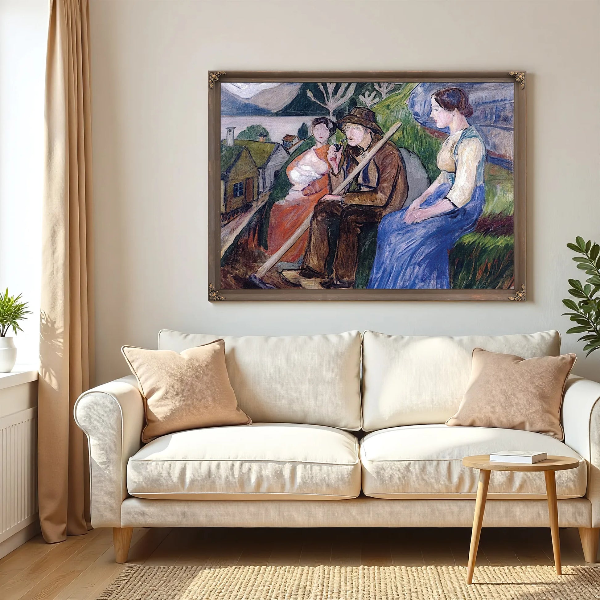 Self Portrait At Sandalstrand With Engel And Her Sister By Nicolai Astrup Fine Art Print
