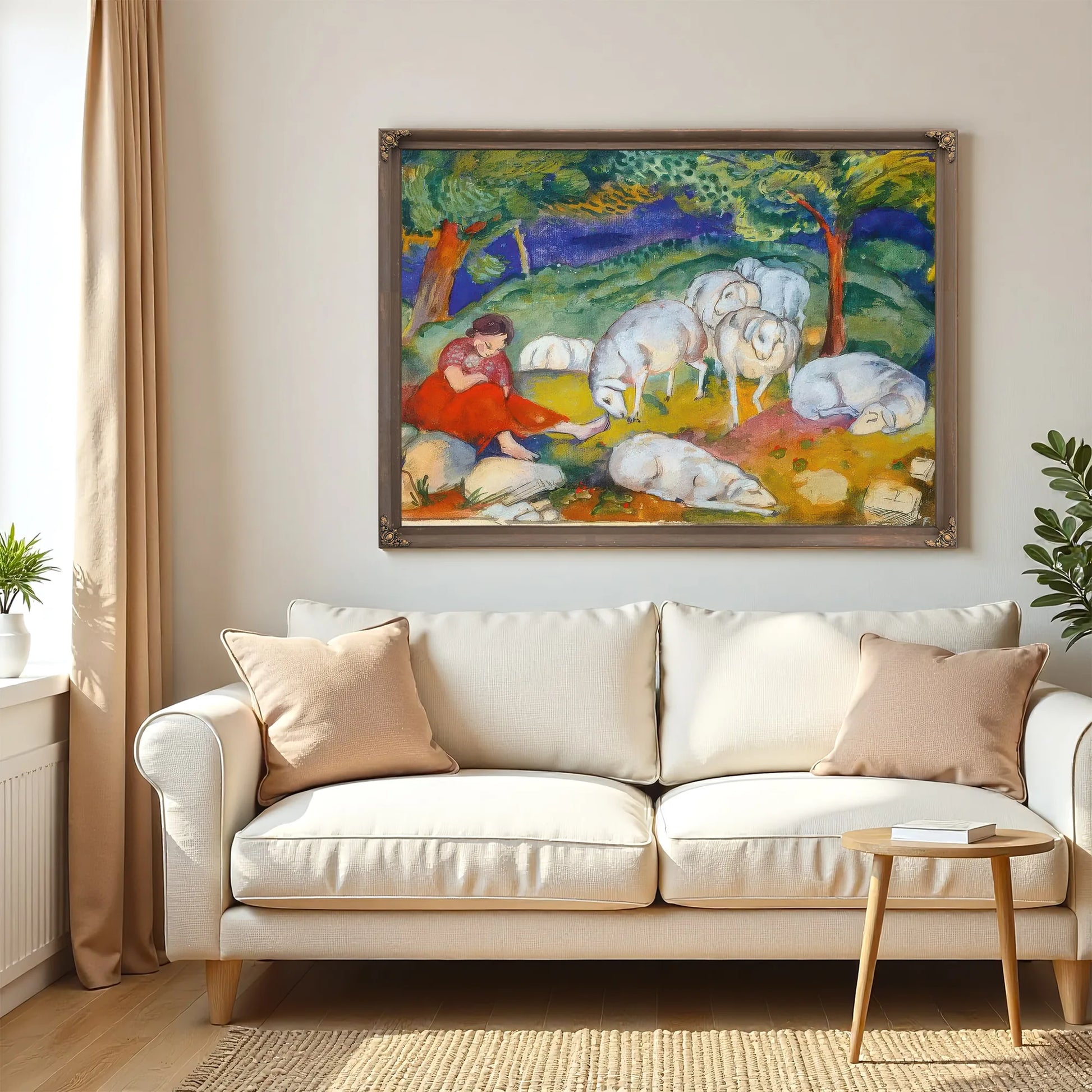 Sheperdess With Her Sheep By Franz Marc Fine Art Print