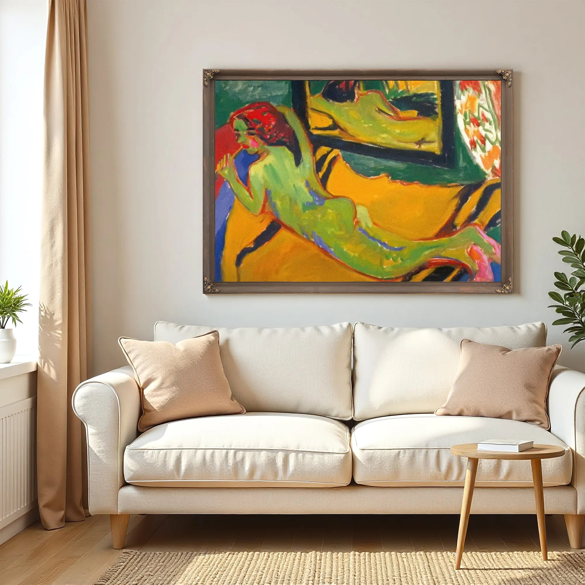 Reclining Nude In Front Of The Mirror ( With Pipe) By Ernst Ludwig Kirchner Fine Art Print