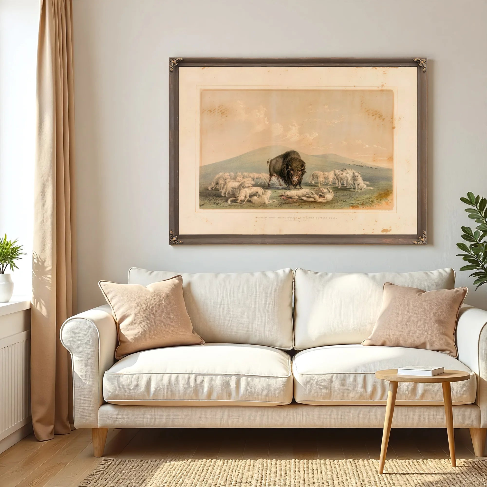 Buffalo Hunt, White Wolves Attacking A Buffalo Bull No. 10 By George Catlin Fine Art Print