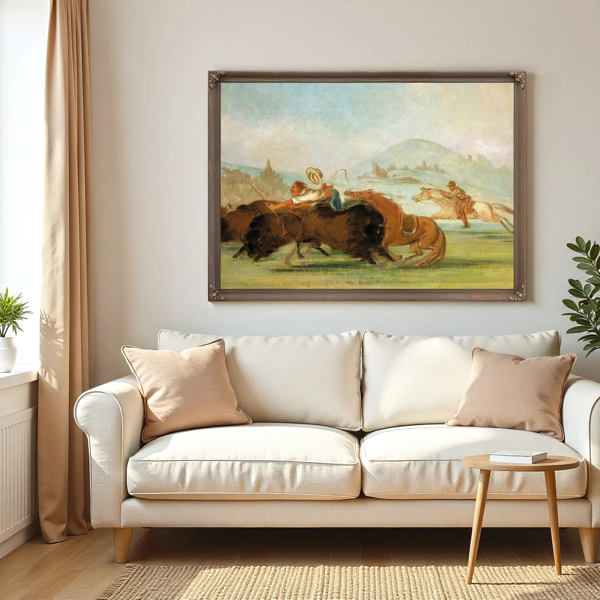 Batiste And I Running Buffalo, Mouth Of The Yellowstone By George Catlin Fine Art Print