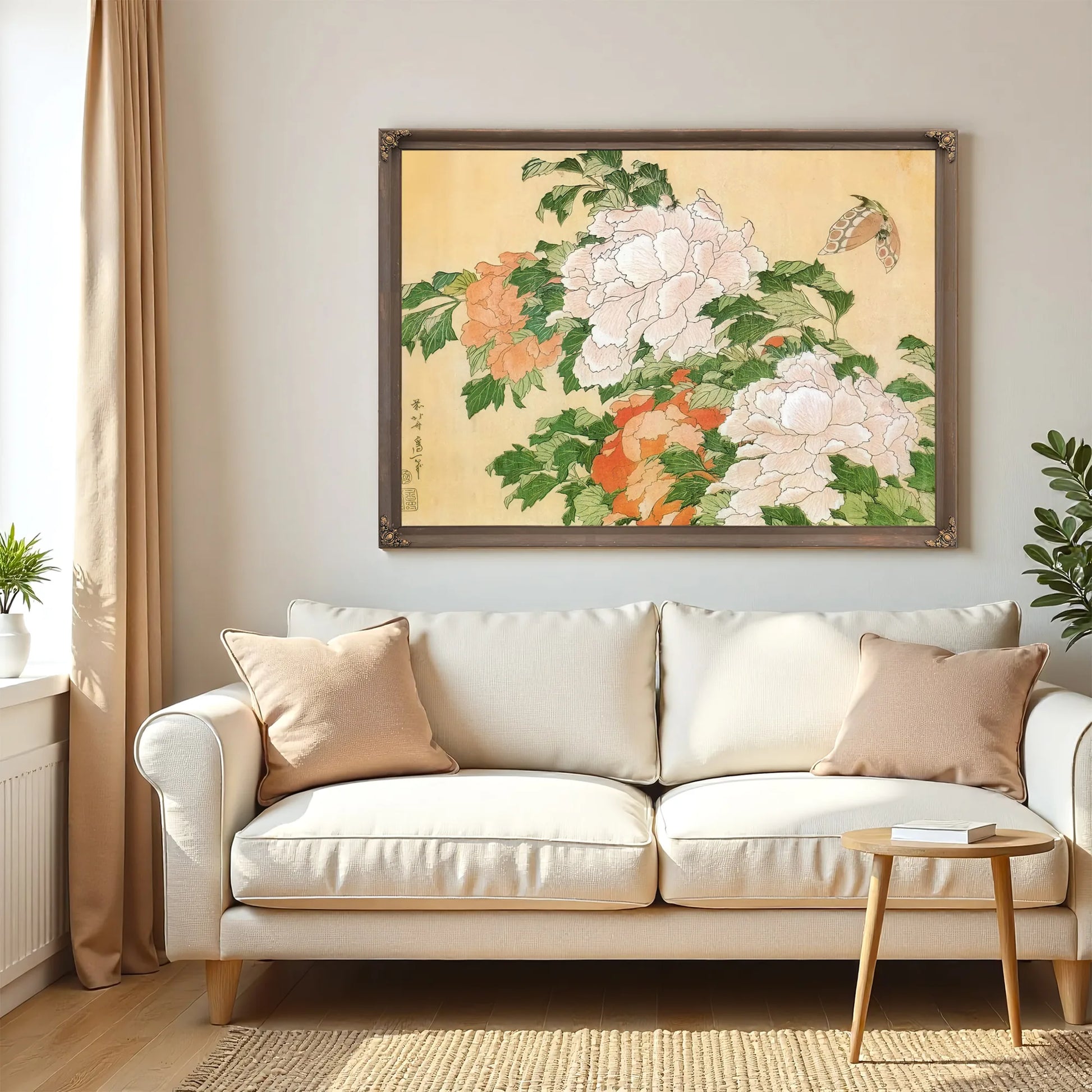 Peonies And Butterfly By Hokusai Fine Art Print