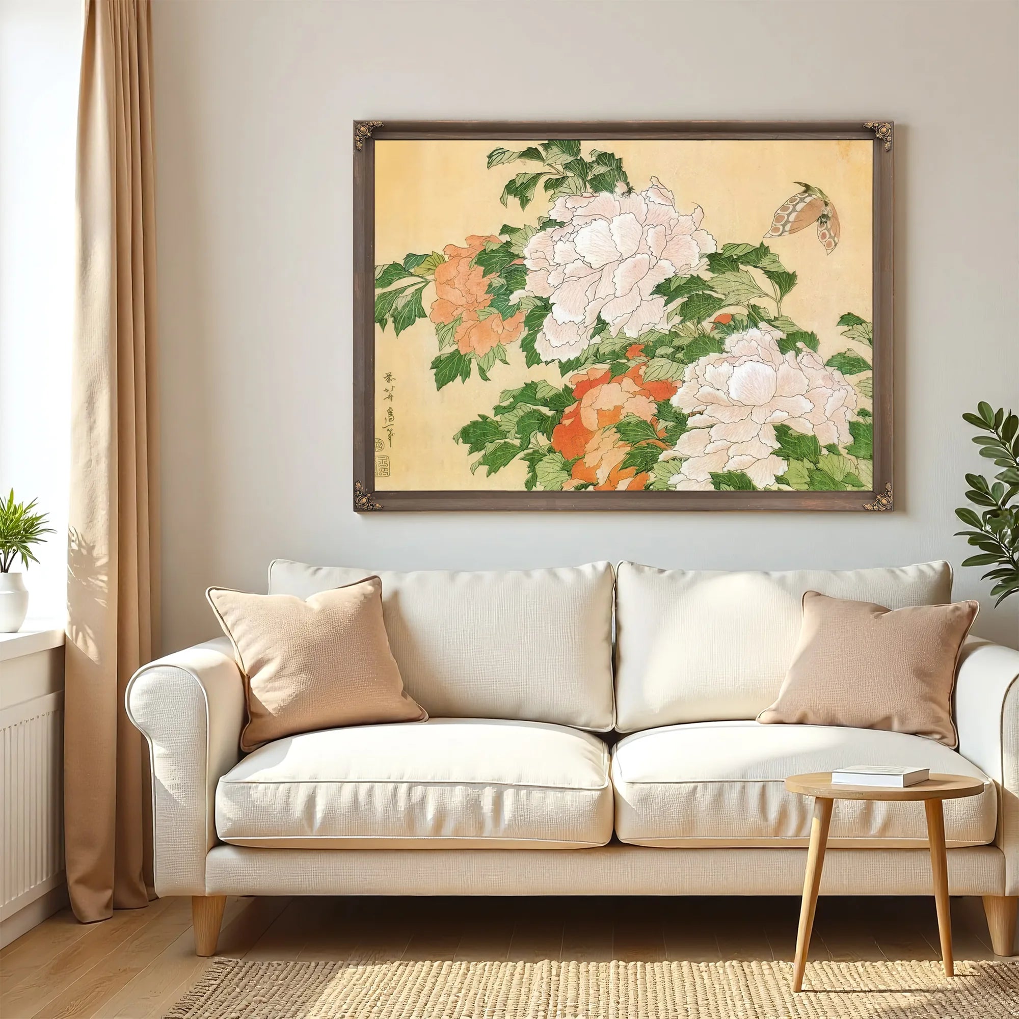 Peonies And Butterfly By Hokusai Fine Art Print