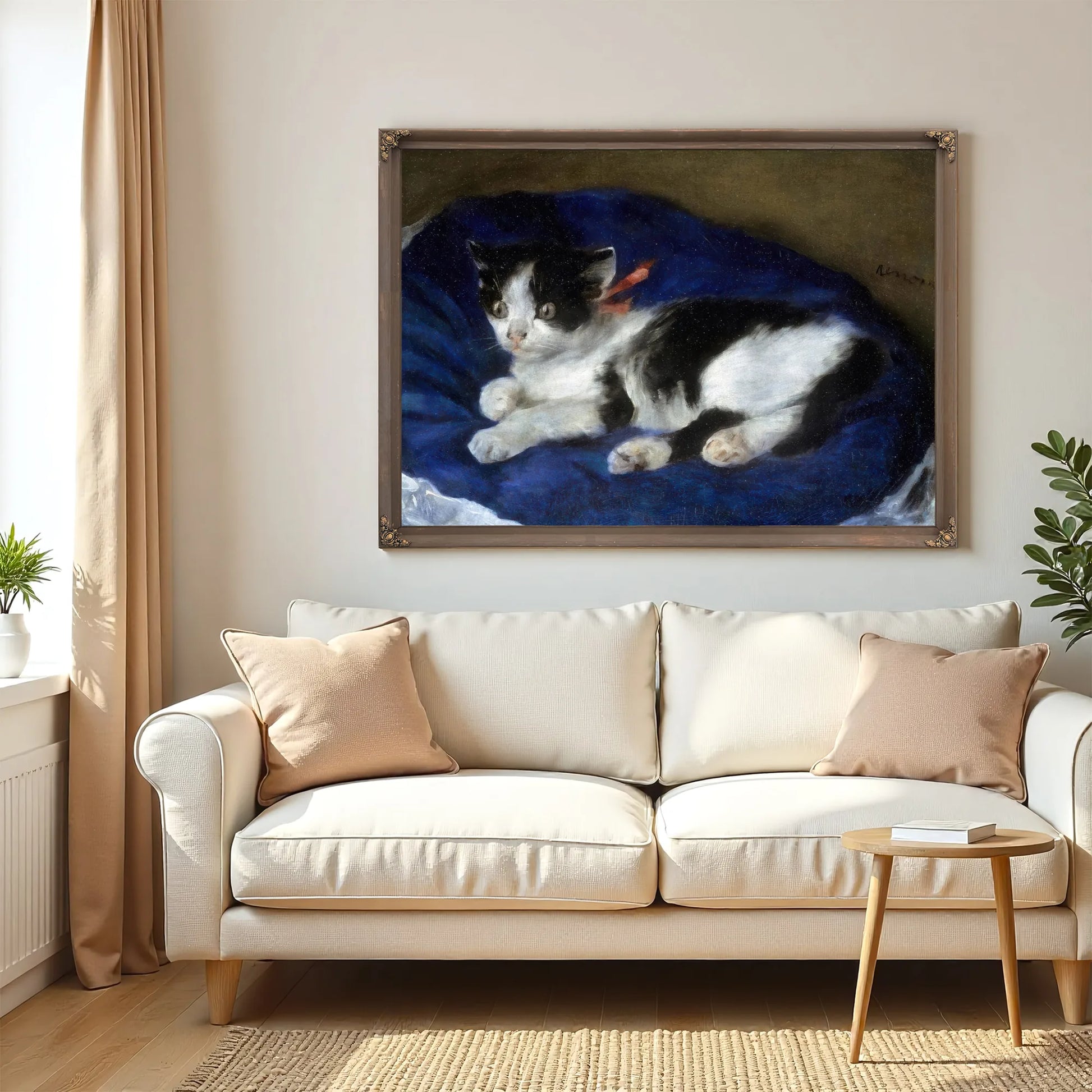 Cat On Blue Cushion By Pierre August Renoir Fine Art Print