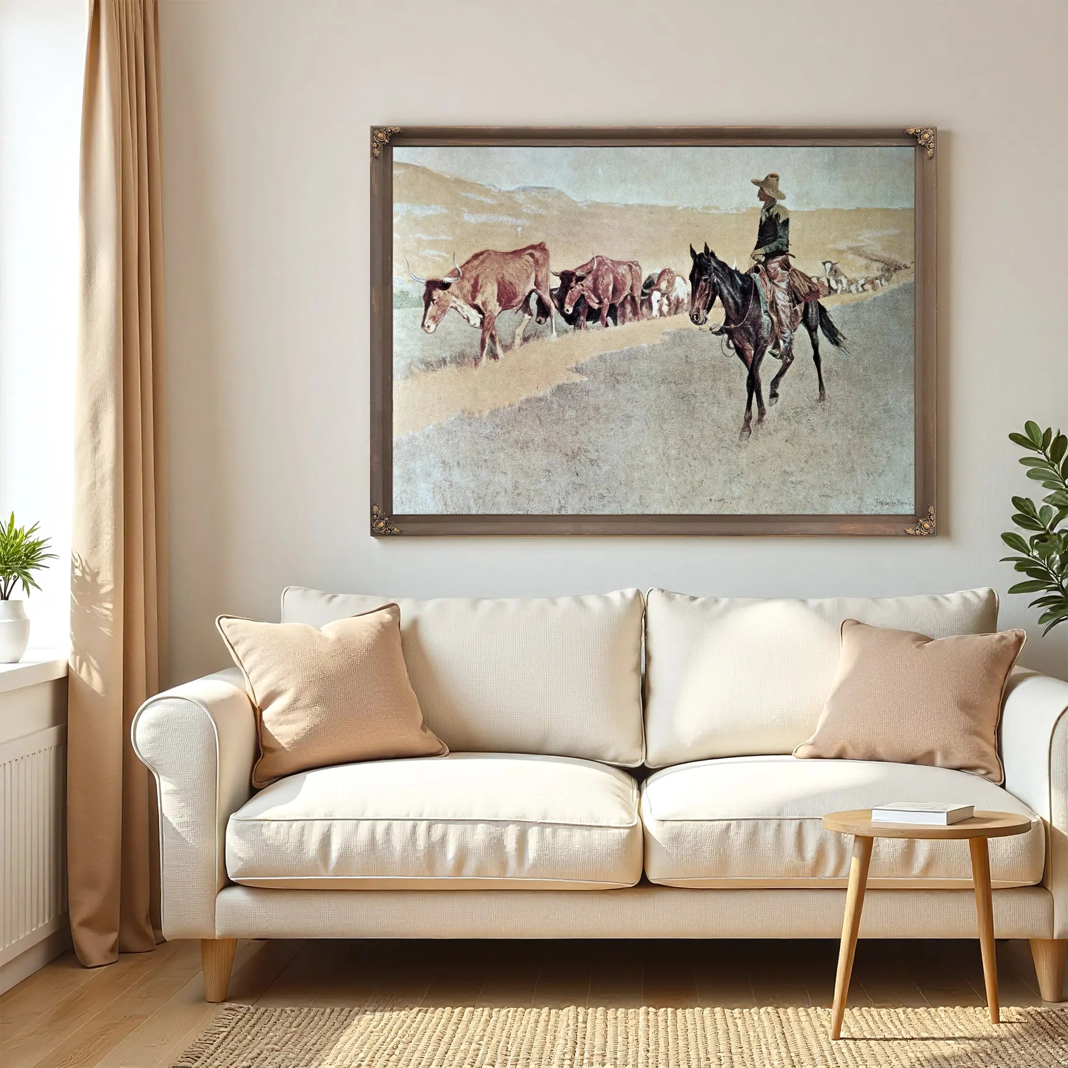 Trailing Texas Longhorns Oil On Canvas by Frederic Remington