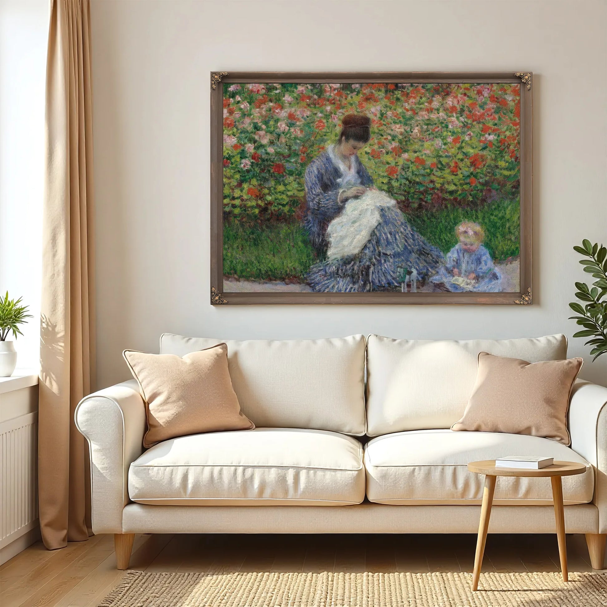 Camille Monet And A Child In The Artist's Garden In Argenteuil By Claude Monet Fine Art Print