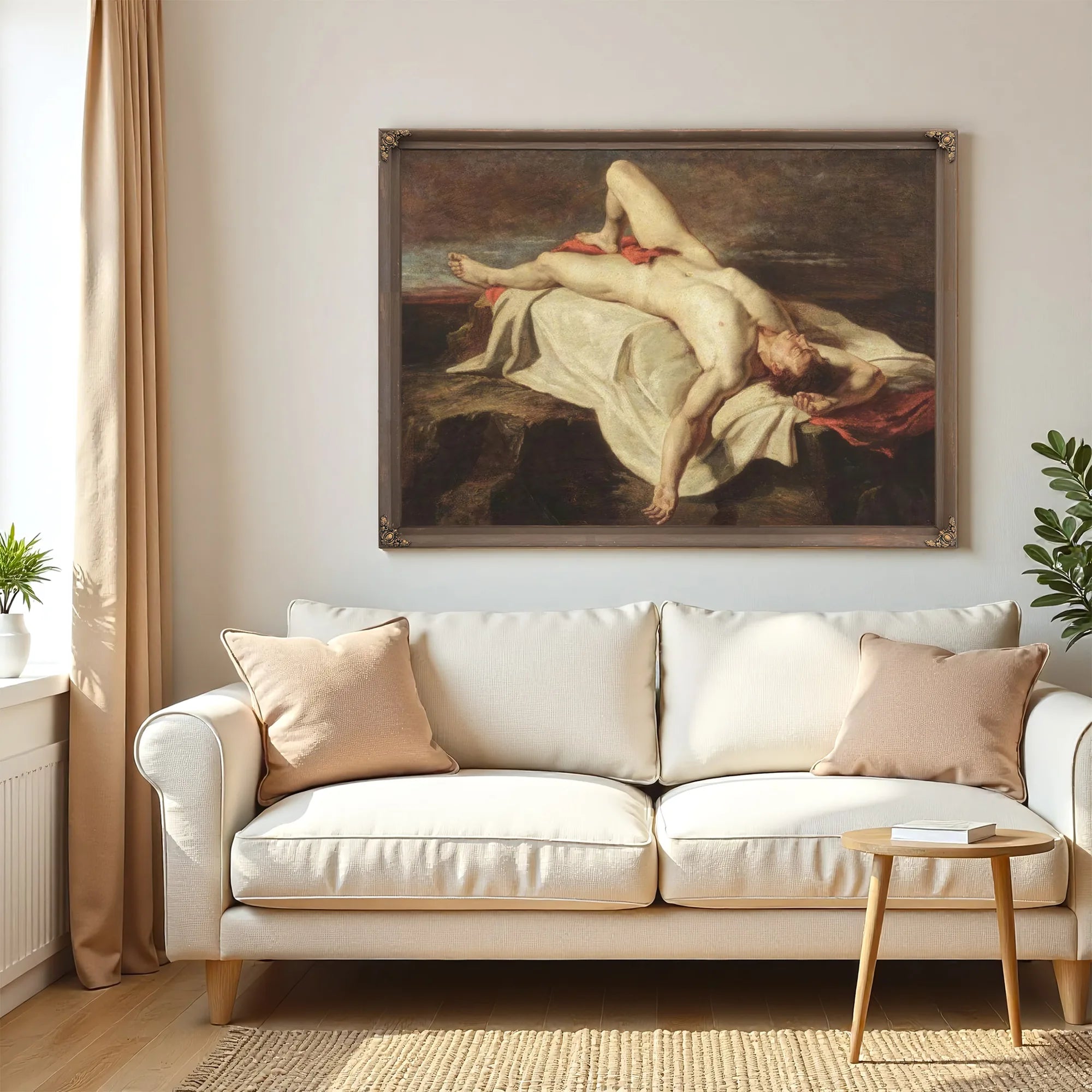 Academic Study Of A Male Nude Lying On A Shroud On Rocks By William Etty Fine Art Print